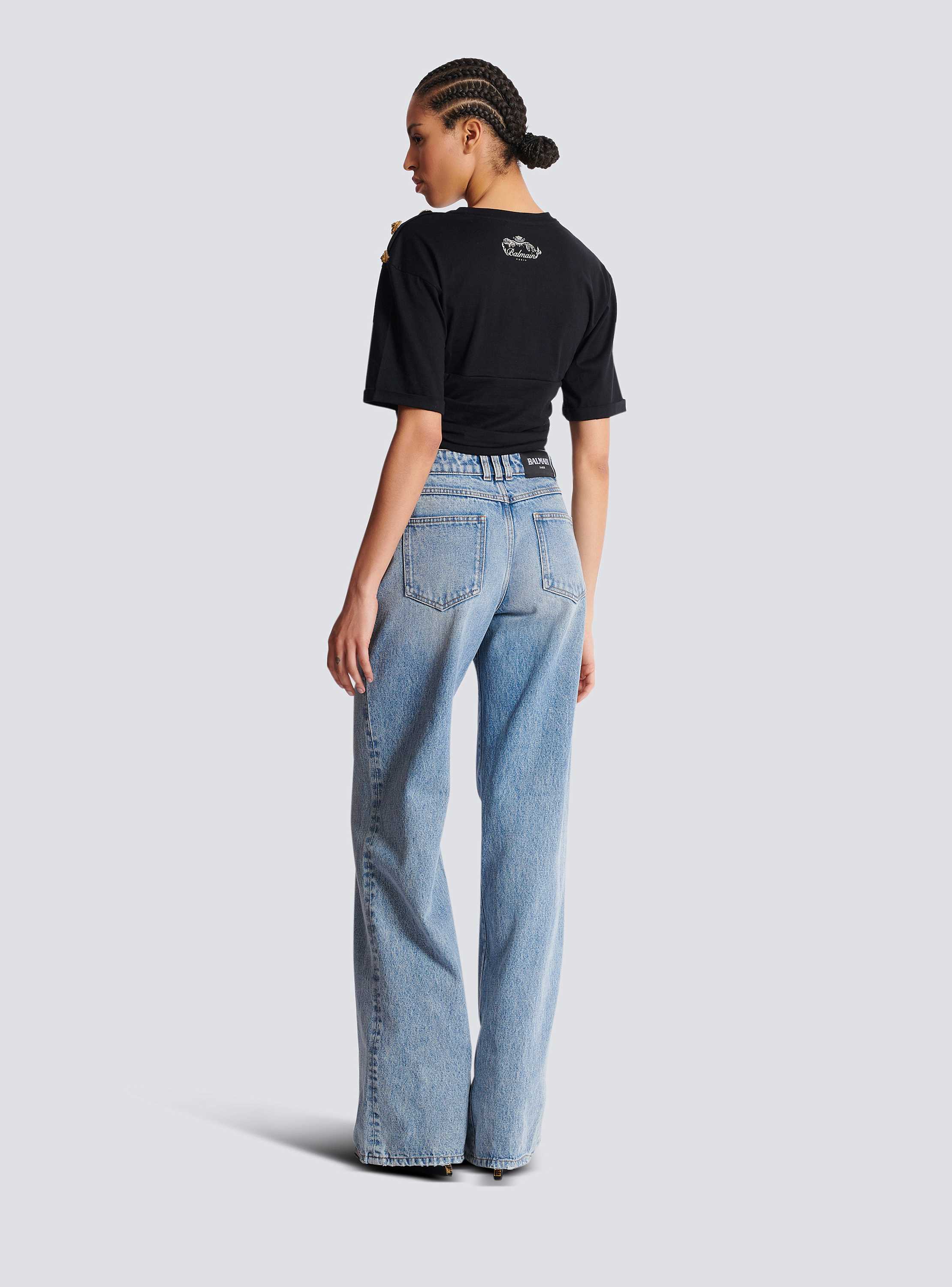 Straight-leg faded denim jeans