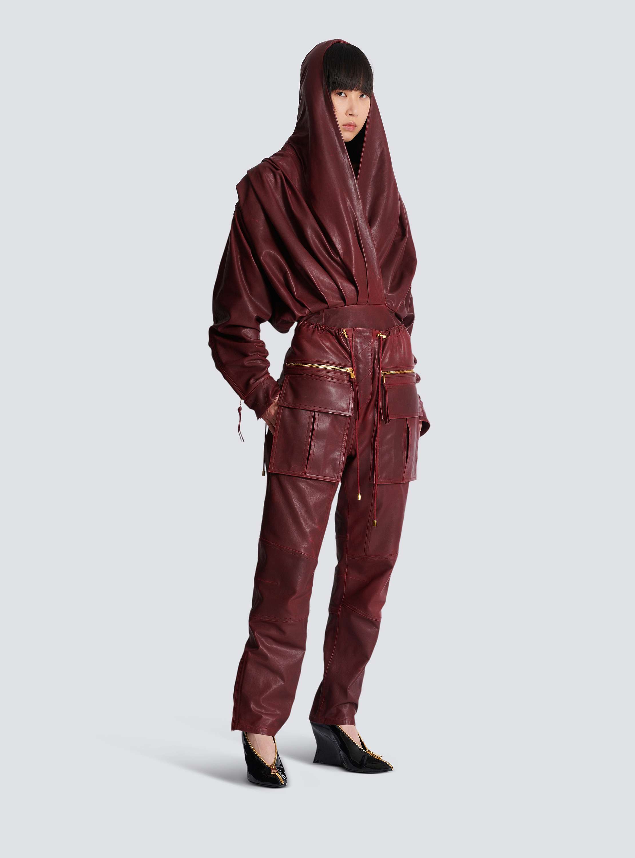 Lambskin leather cargo pants