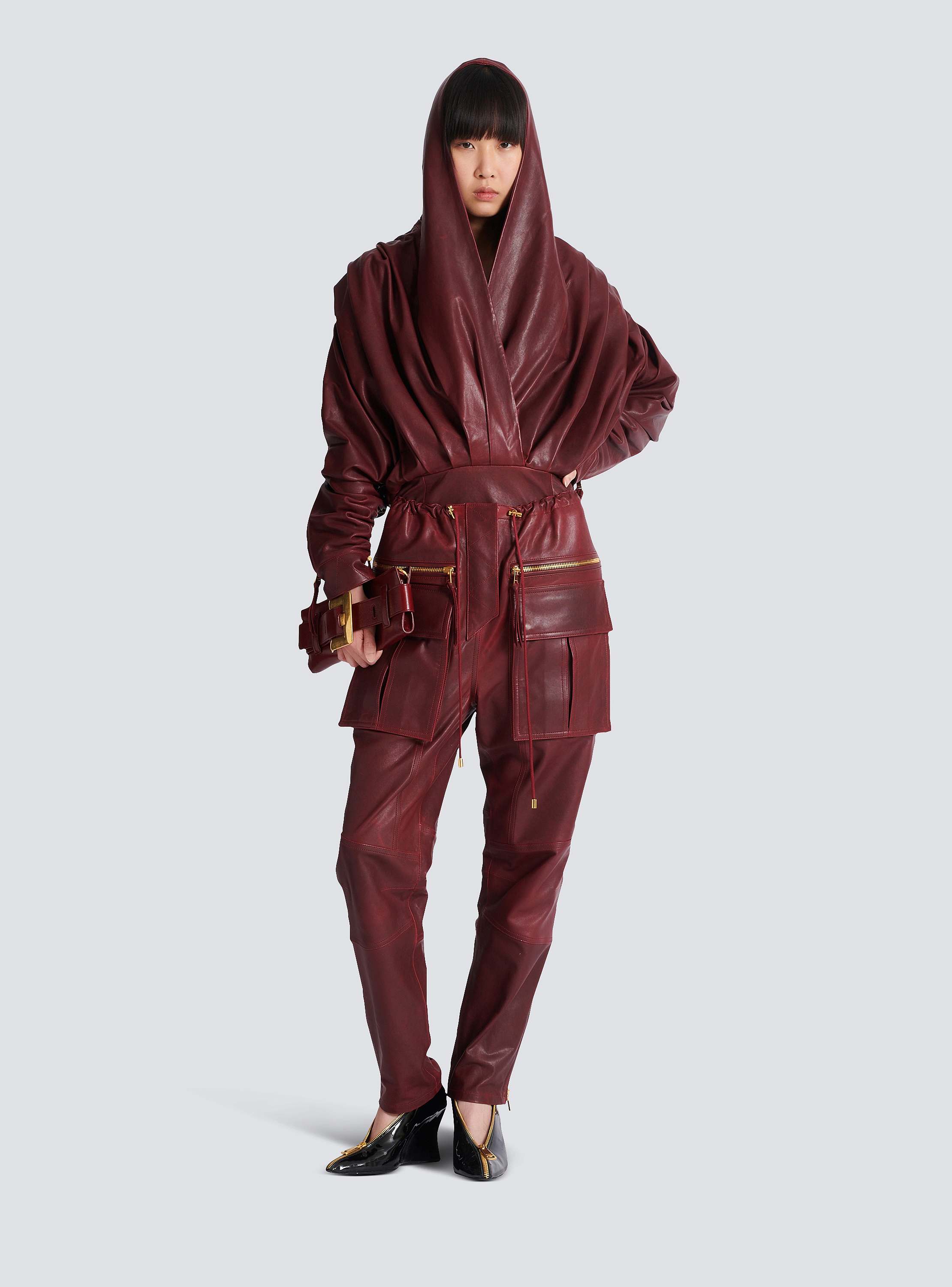 Lambskin leather cargo pants