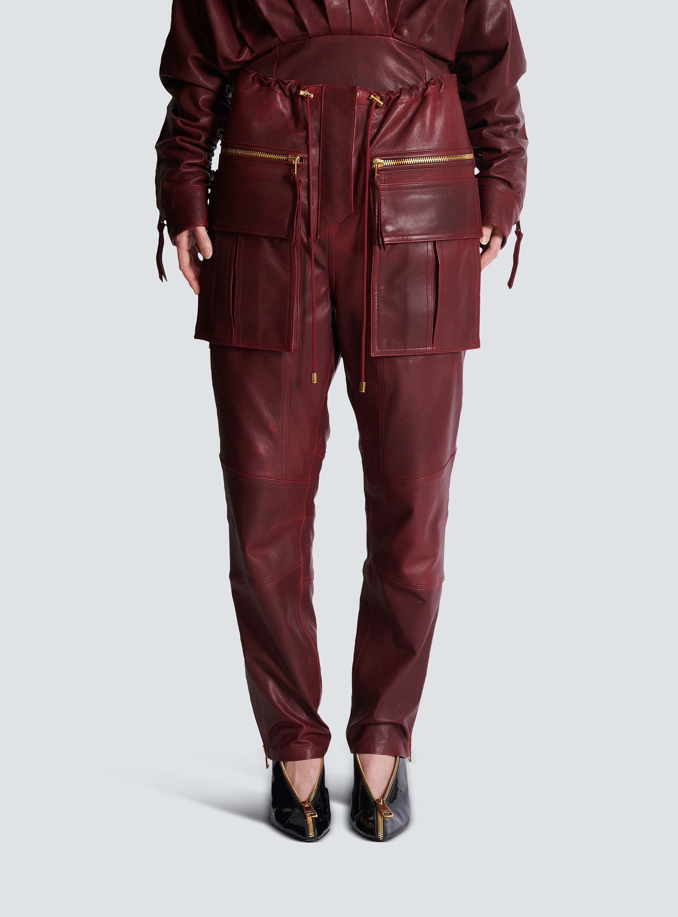 Lambskin leather cargo pants