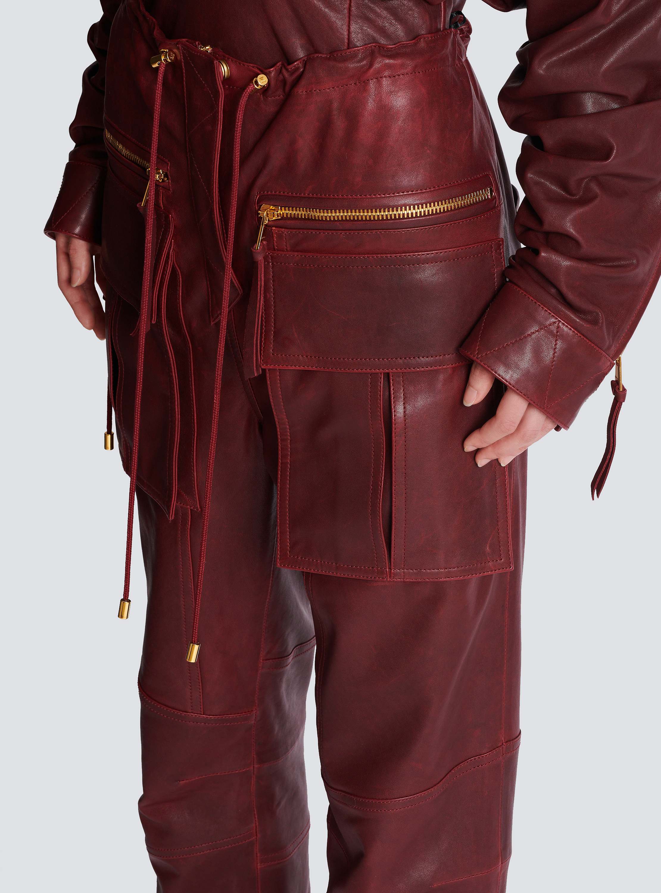 Lambskin leather cargo pants