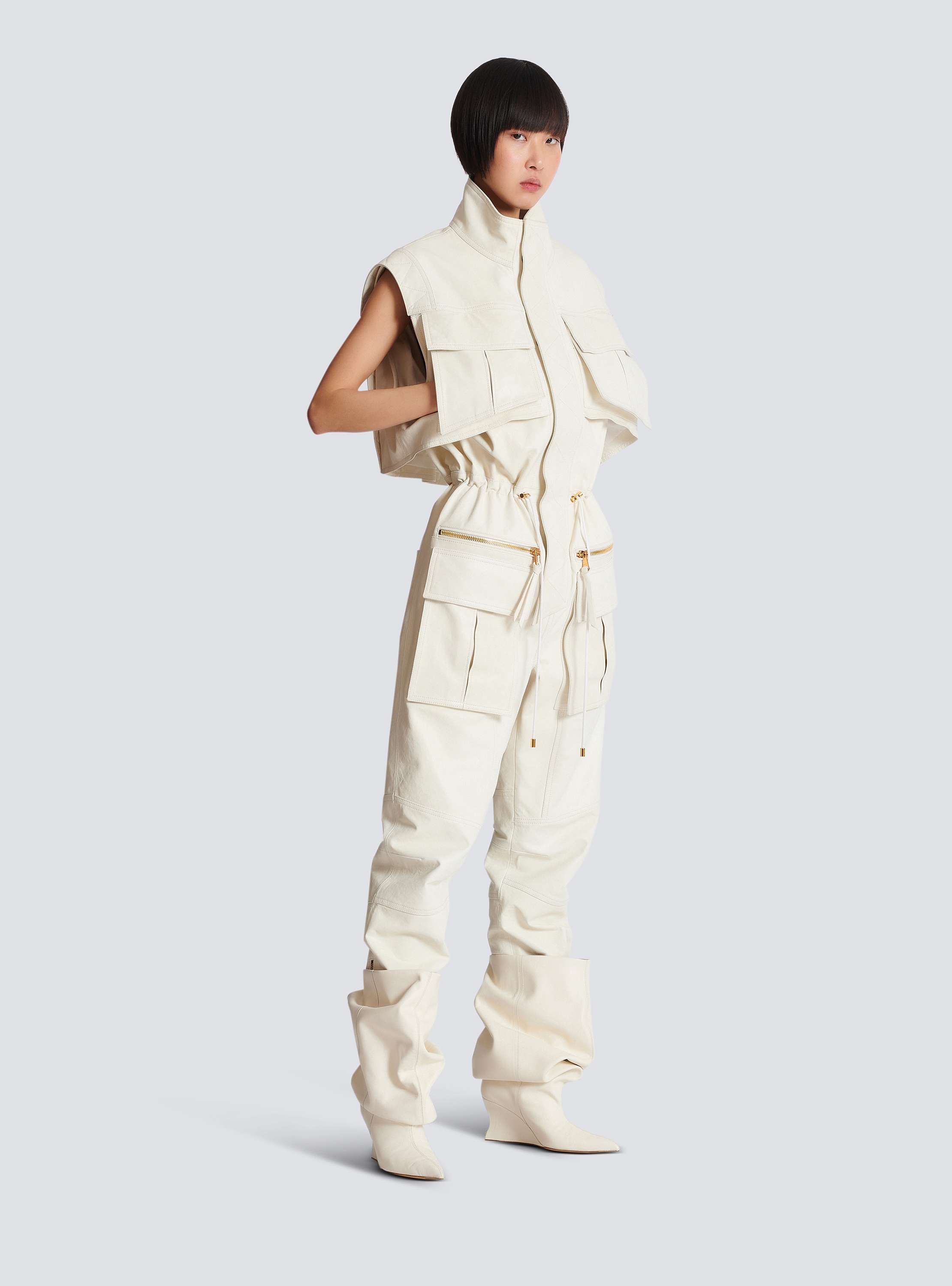 Sleeveless lambskin jumpsuit