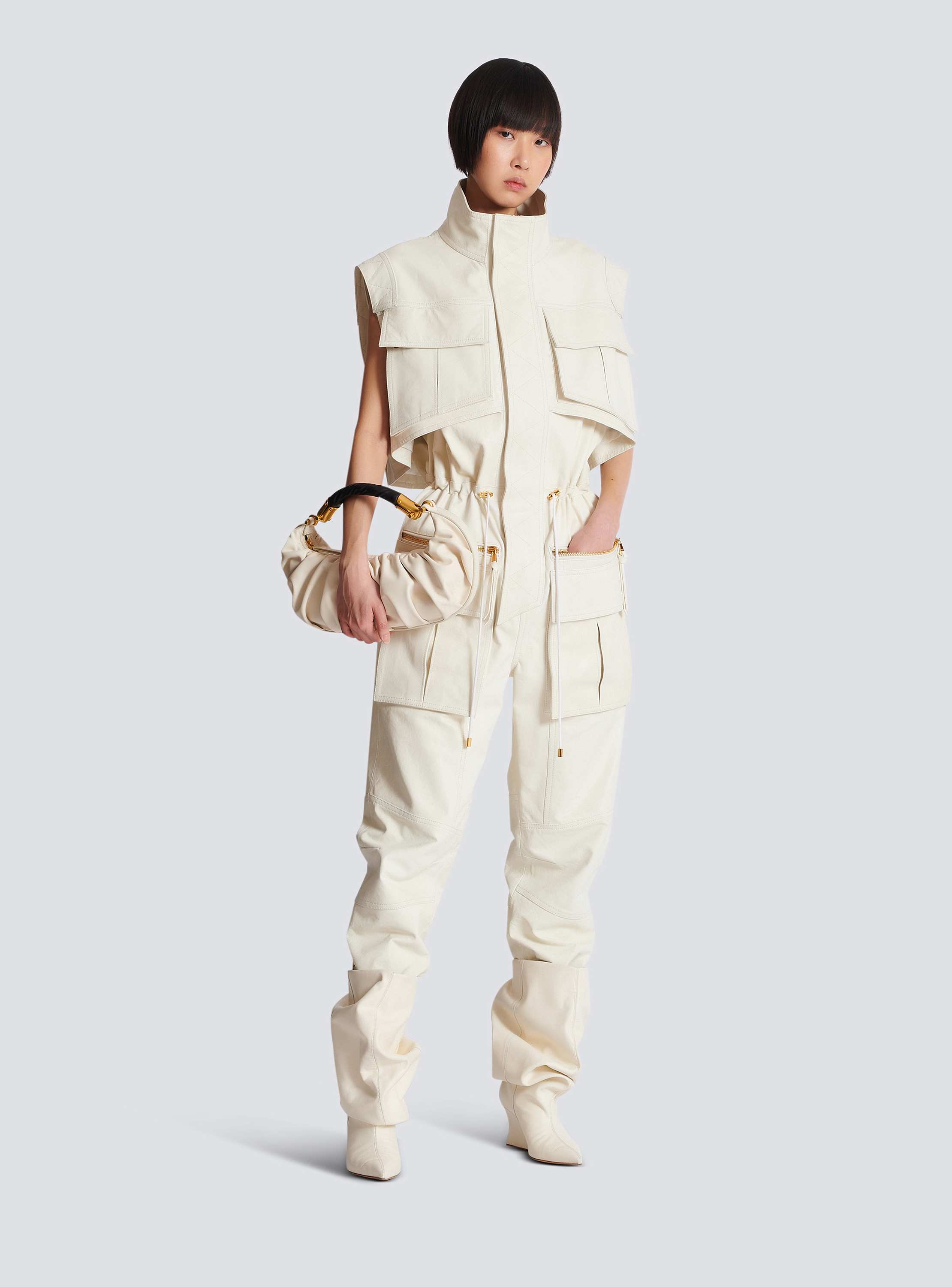 Sleeveless lambskin jumpsuit