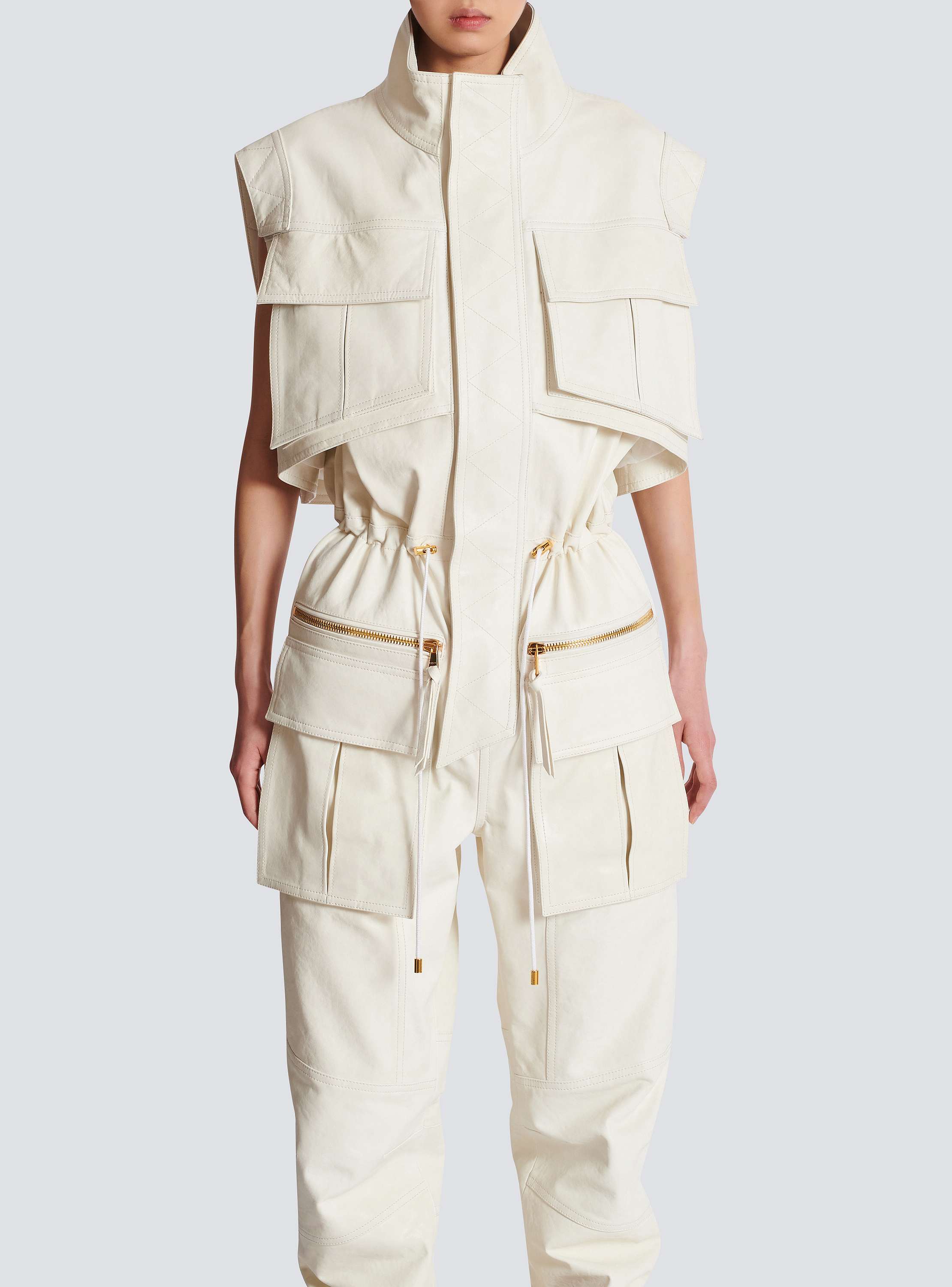 Sleeveless lambskin jumpsuit