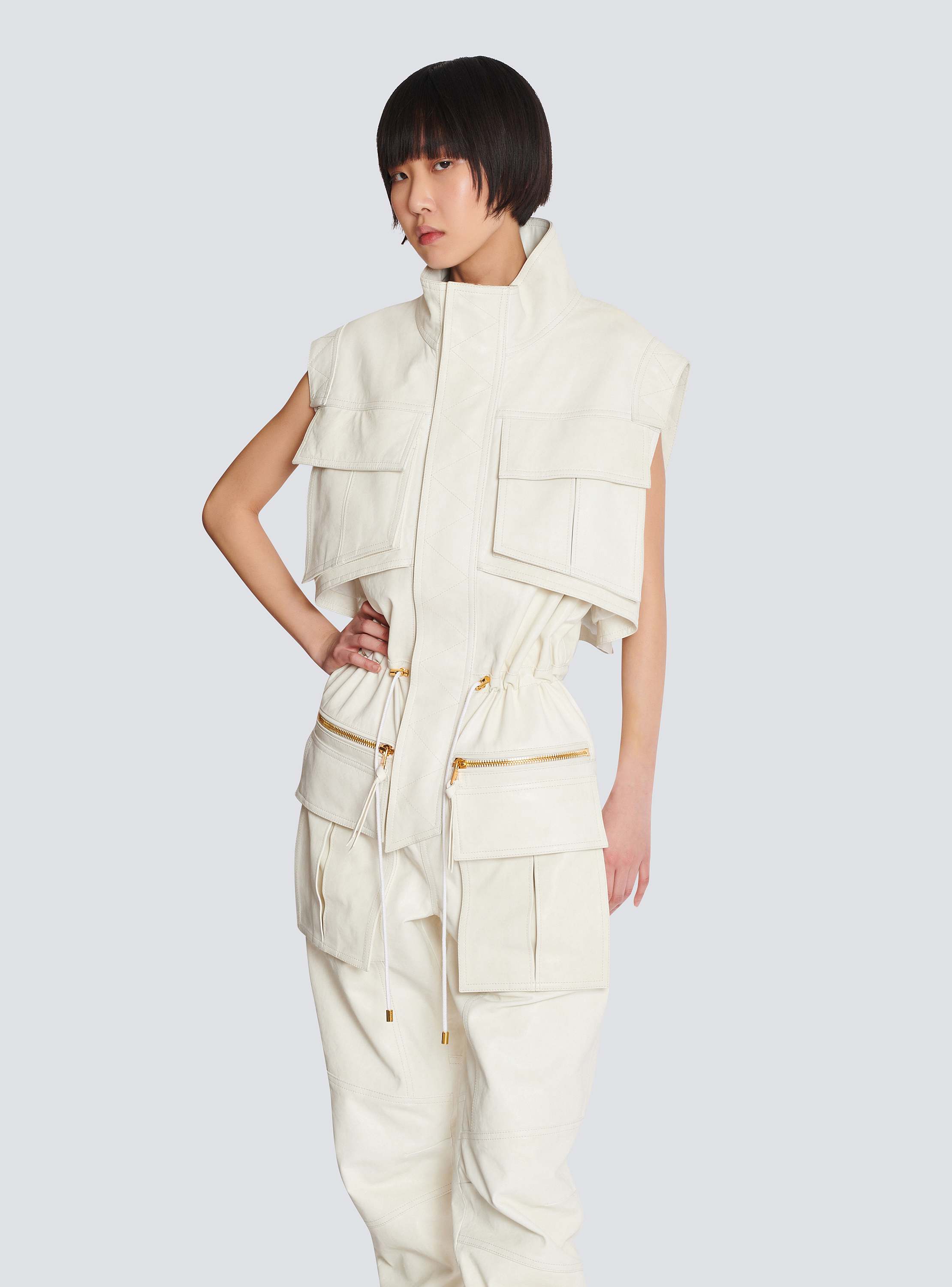 Sleeveless lambskin jumpsuit