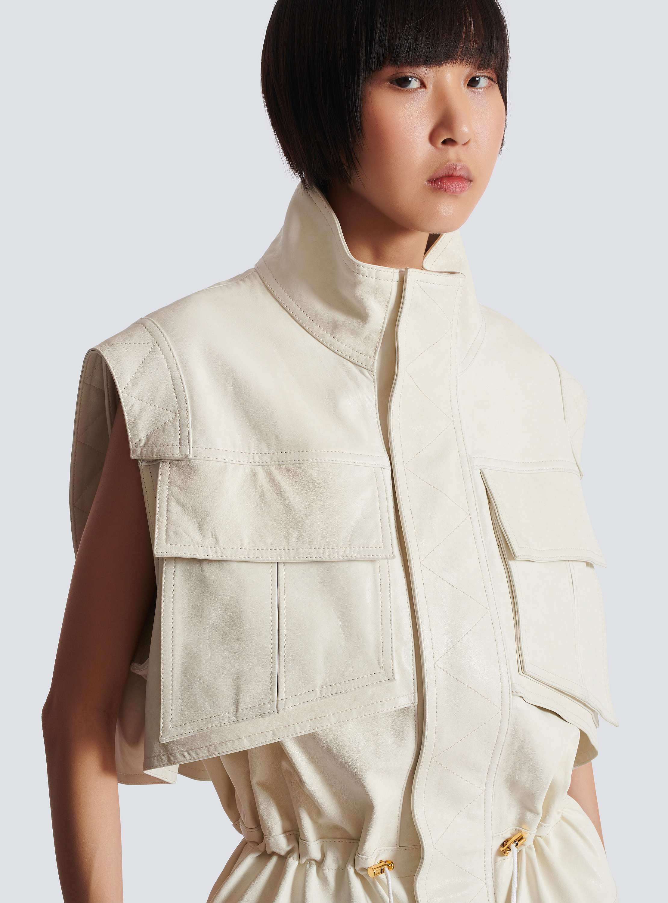 Sleeveless lambskin jumpsuit