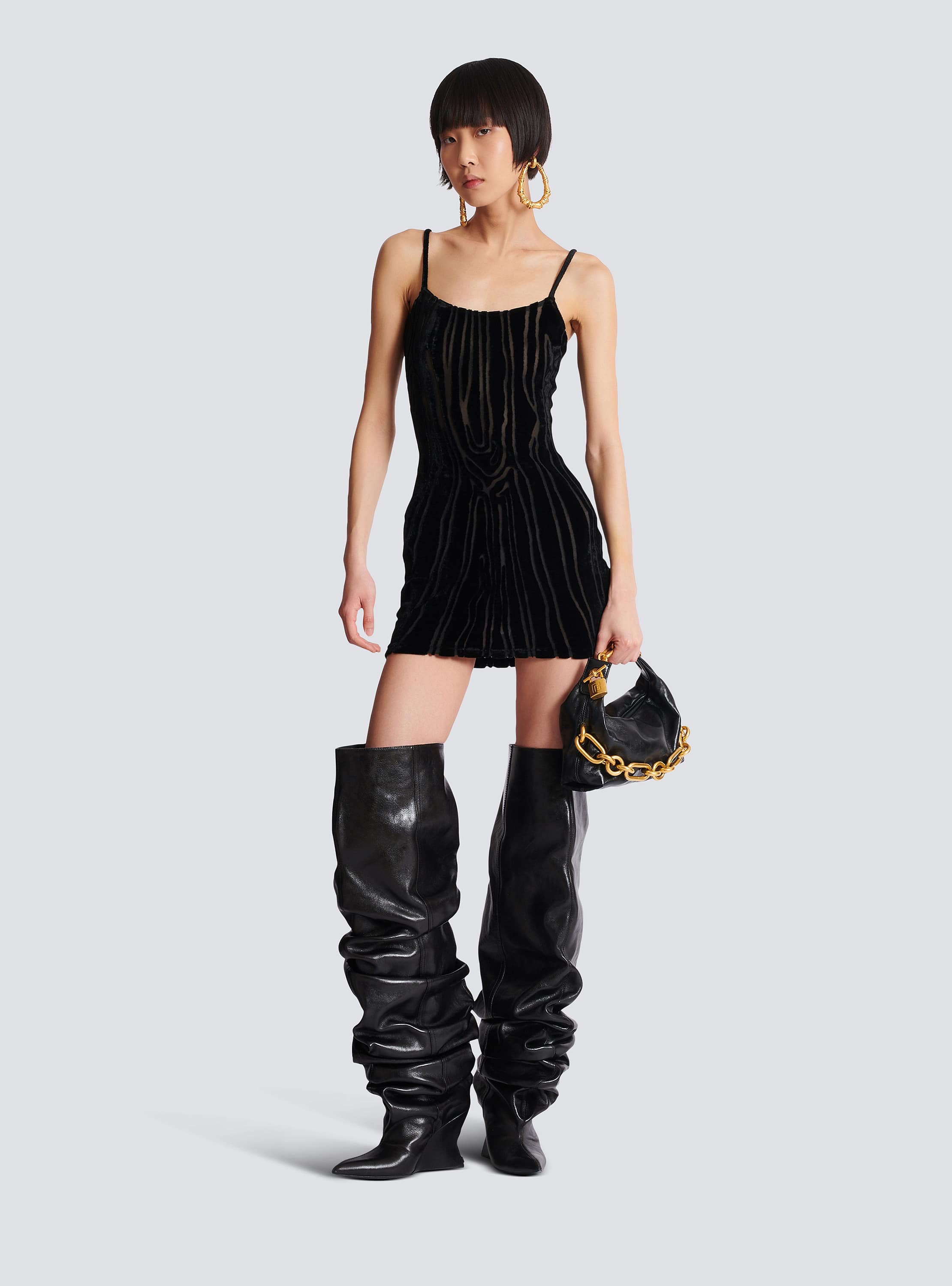 Short strappy dress in zebra-print velvet