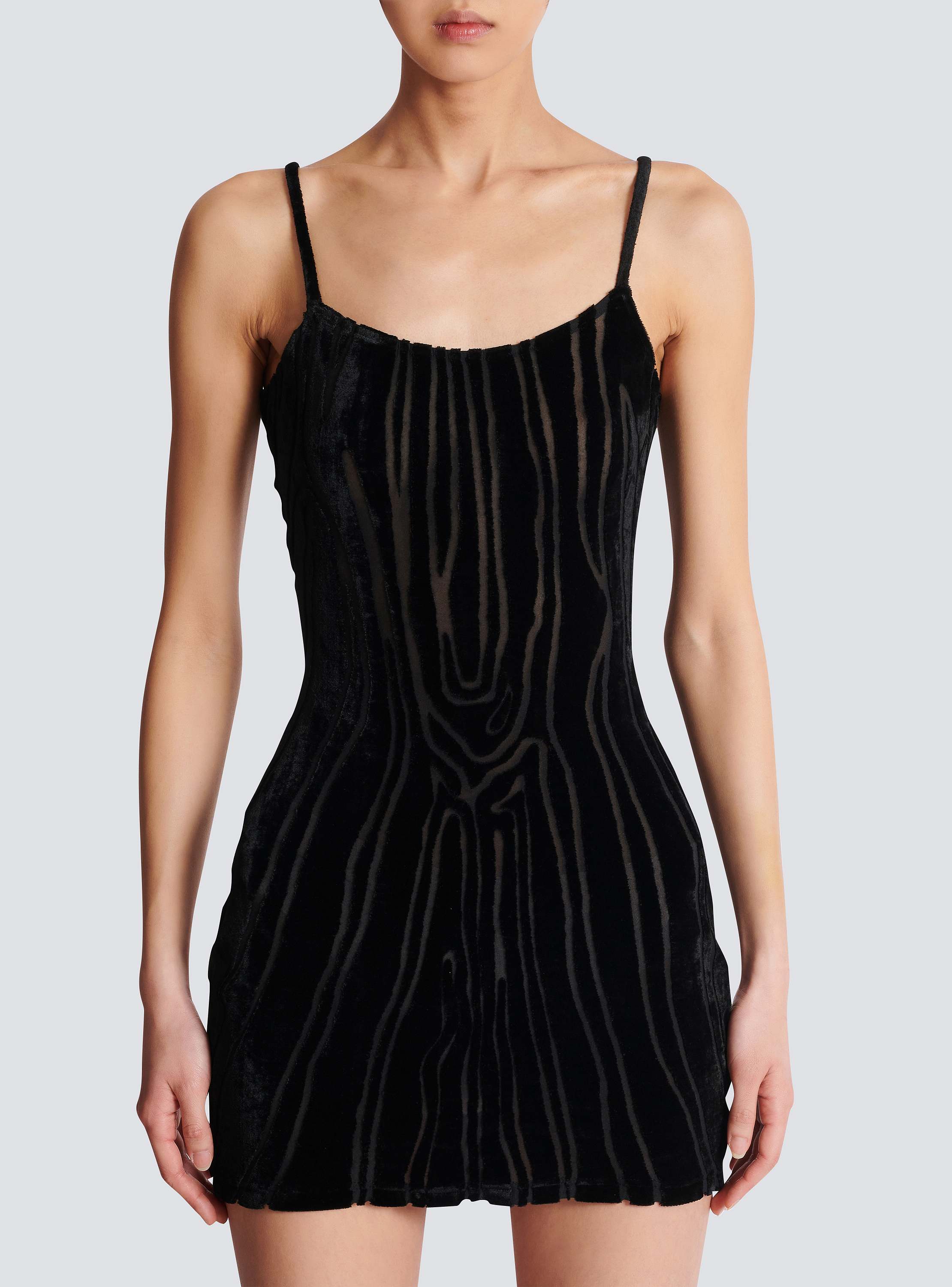 Short strappy dress in zebra-print velvet