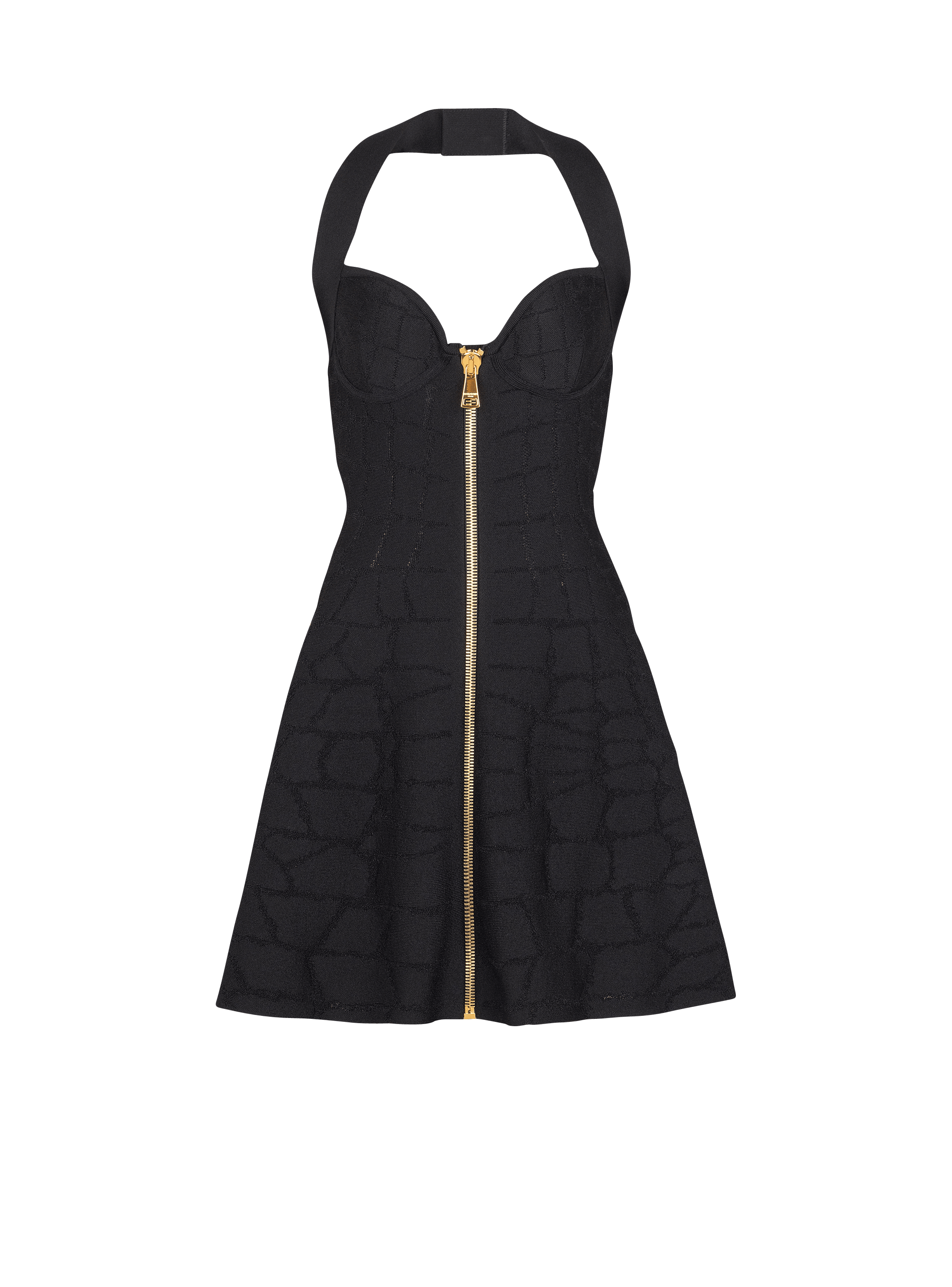 Flared halterneck dress in crocodile knit