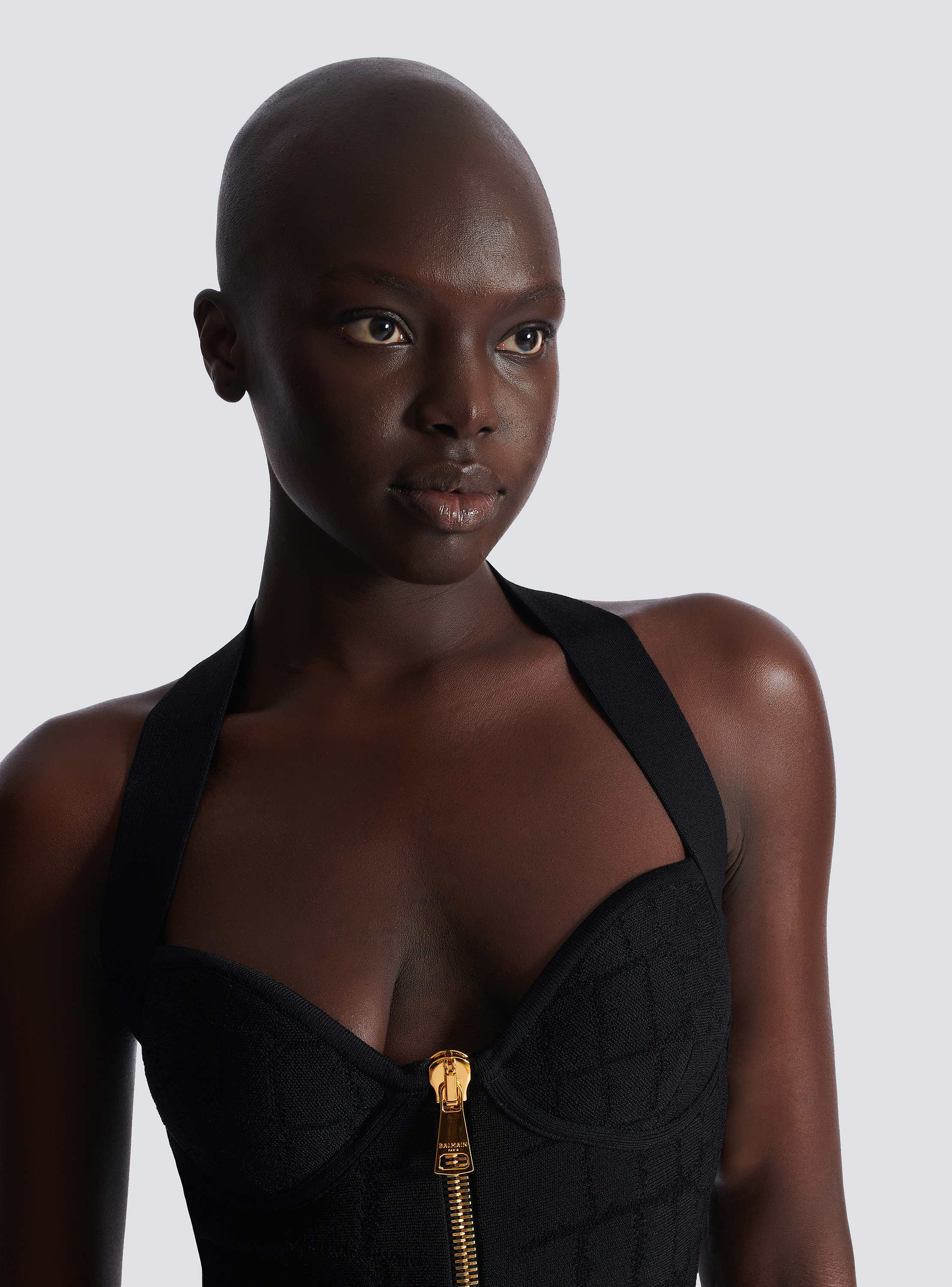 Flared halterneck dress in crocodile knit