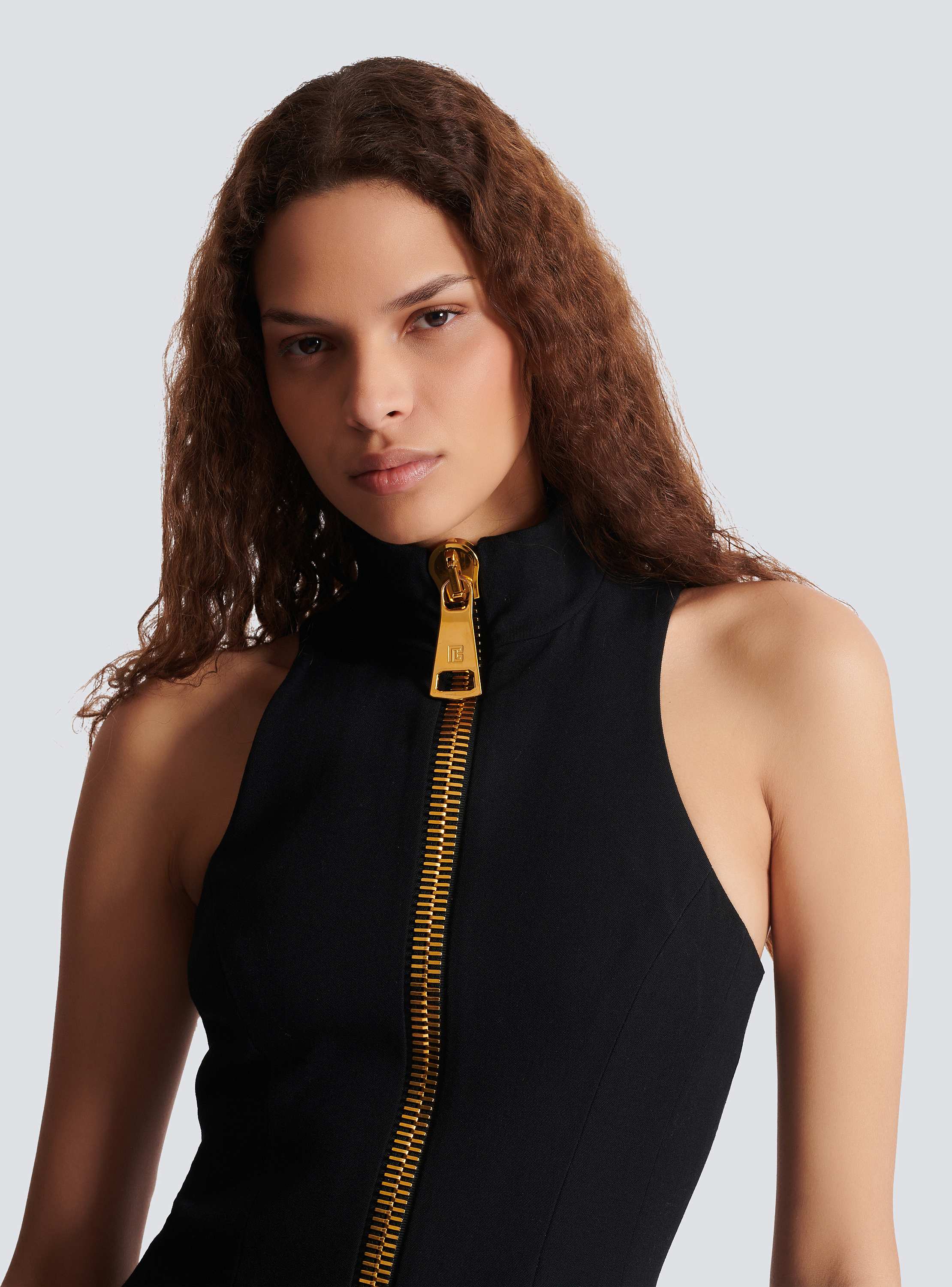 Short halterneck dress in grain de poudre wool