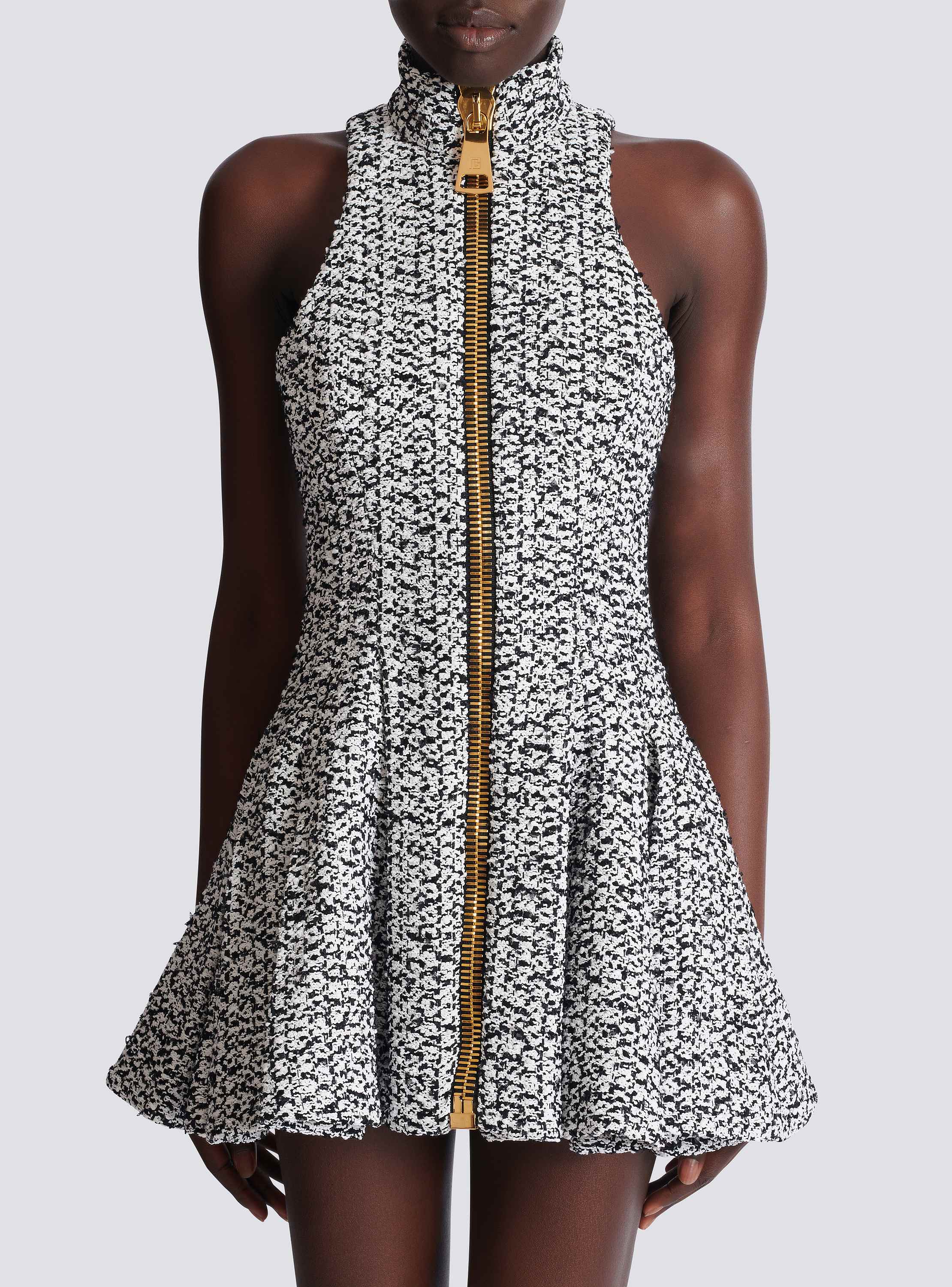 Sleeveless flared tweed dress