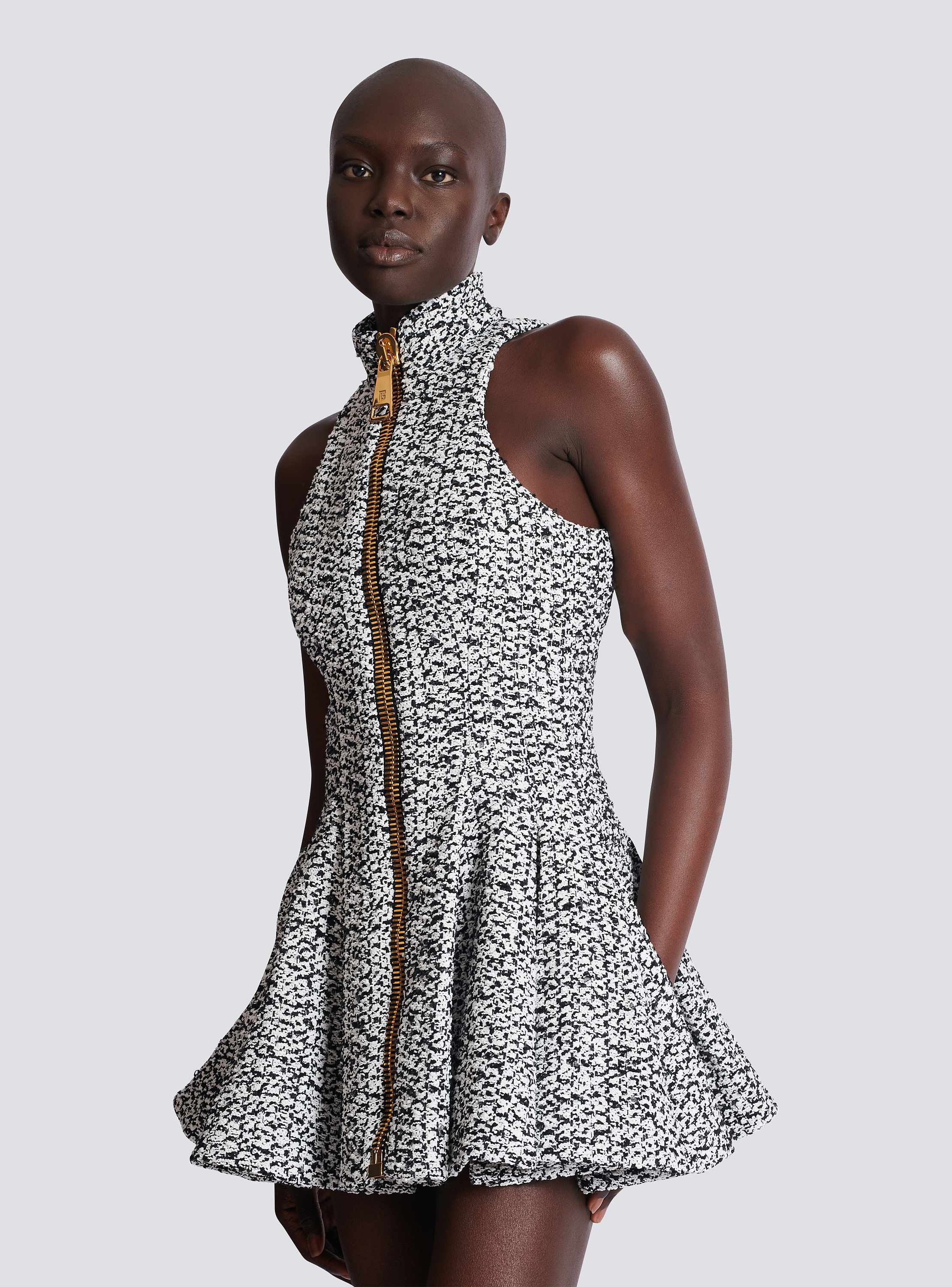 Sleeveless flared tweed dress