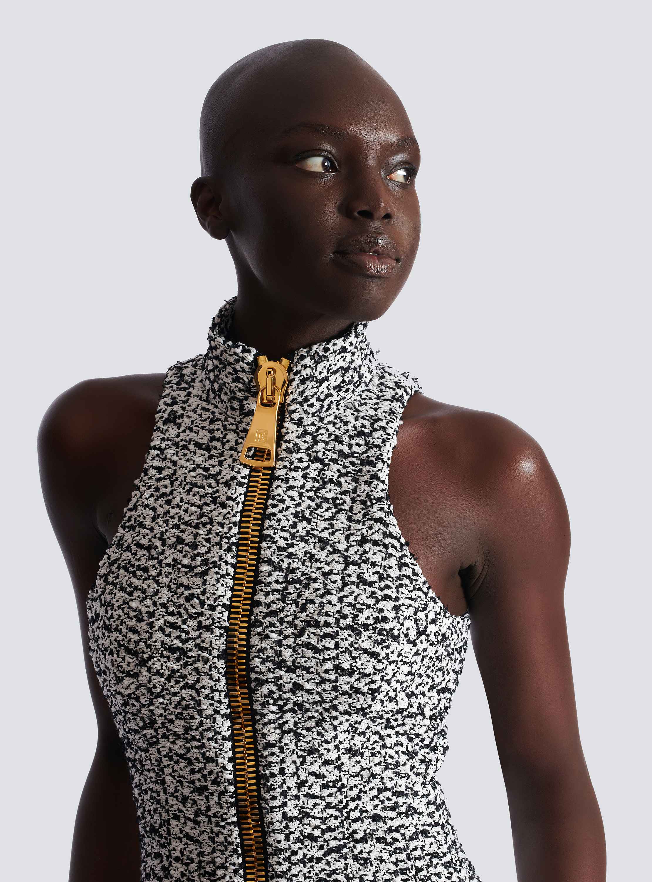 Sleeveless flared tweed dress