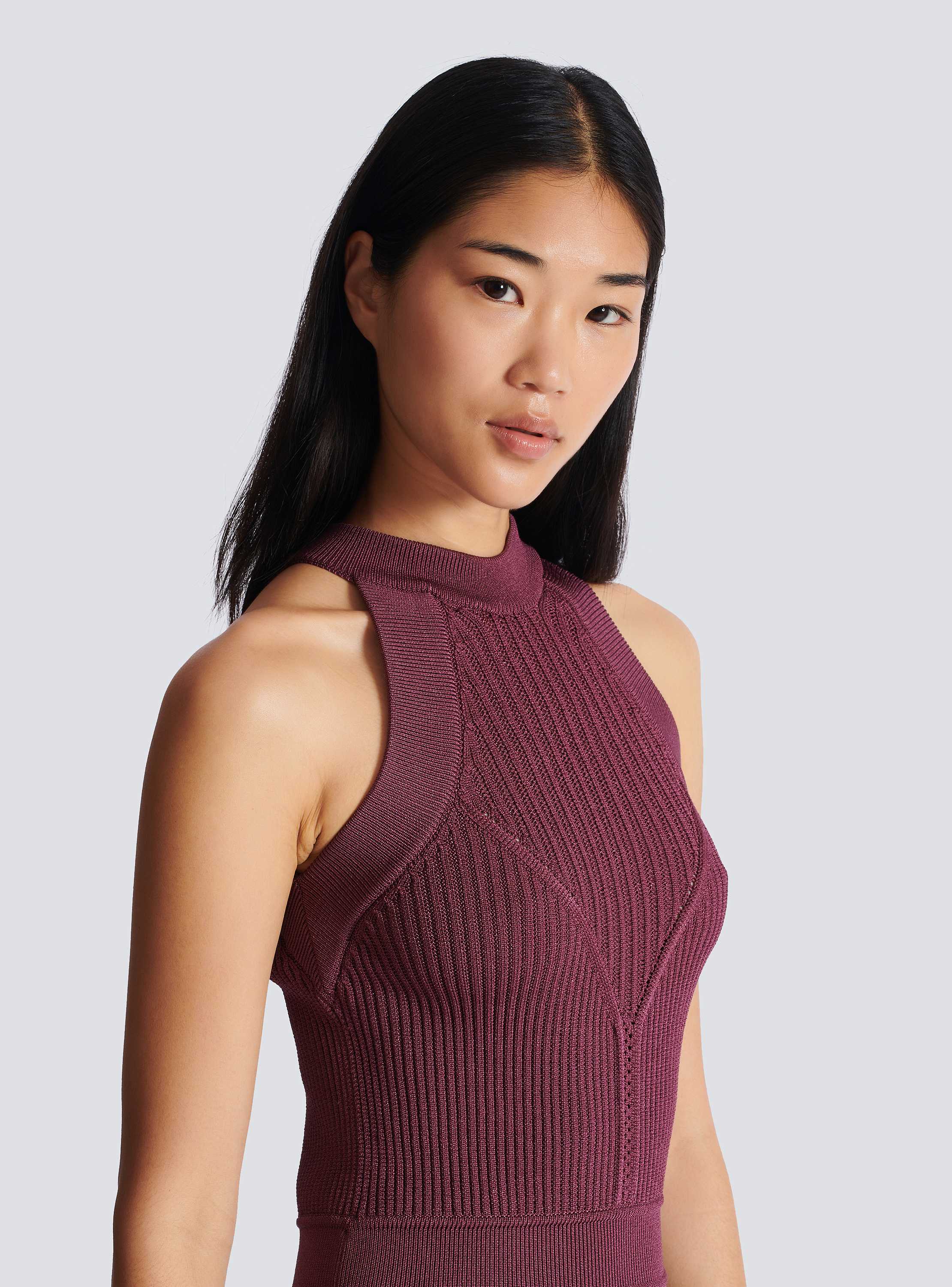 Sleeveless flared dress in openwork knit