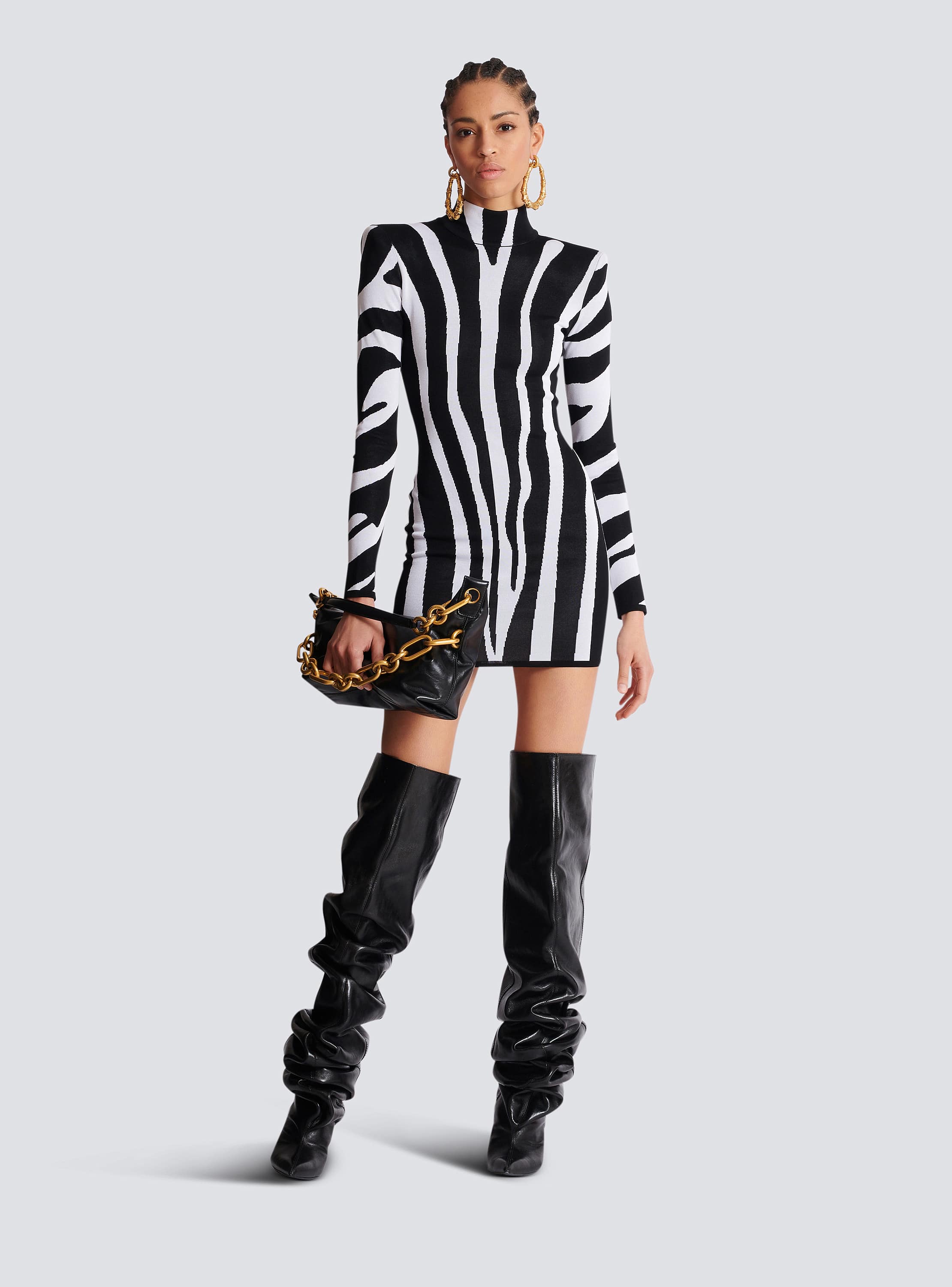 Short knit dress with zebra intarsia black black - Women