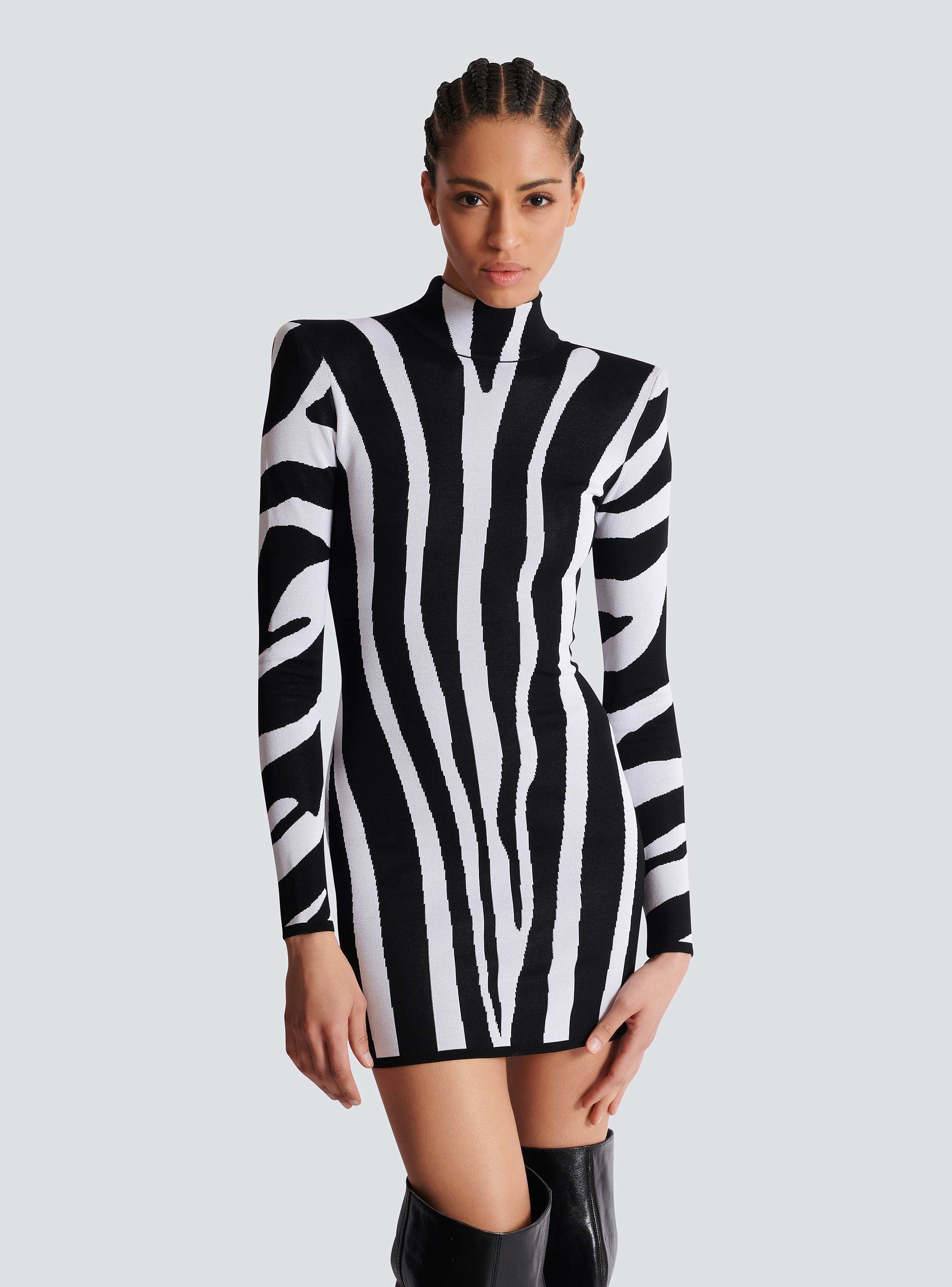 Short knit dress with zebra intarsia