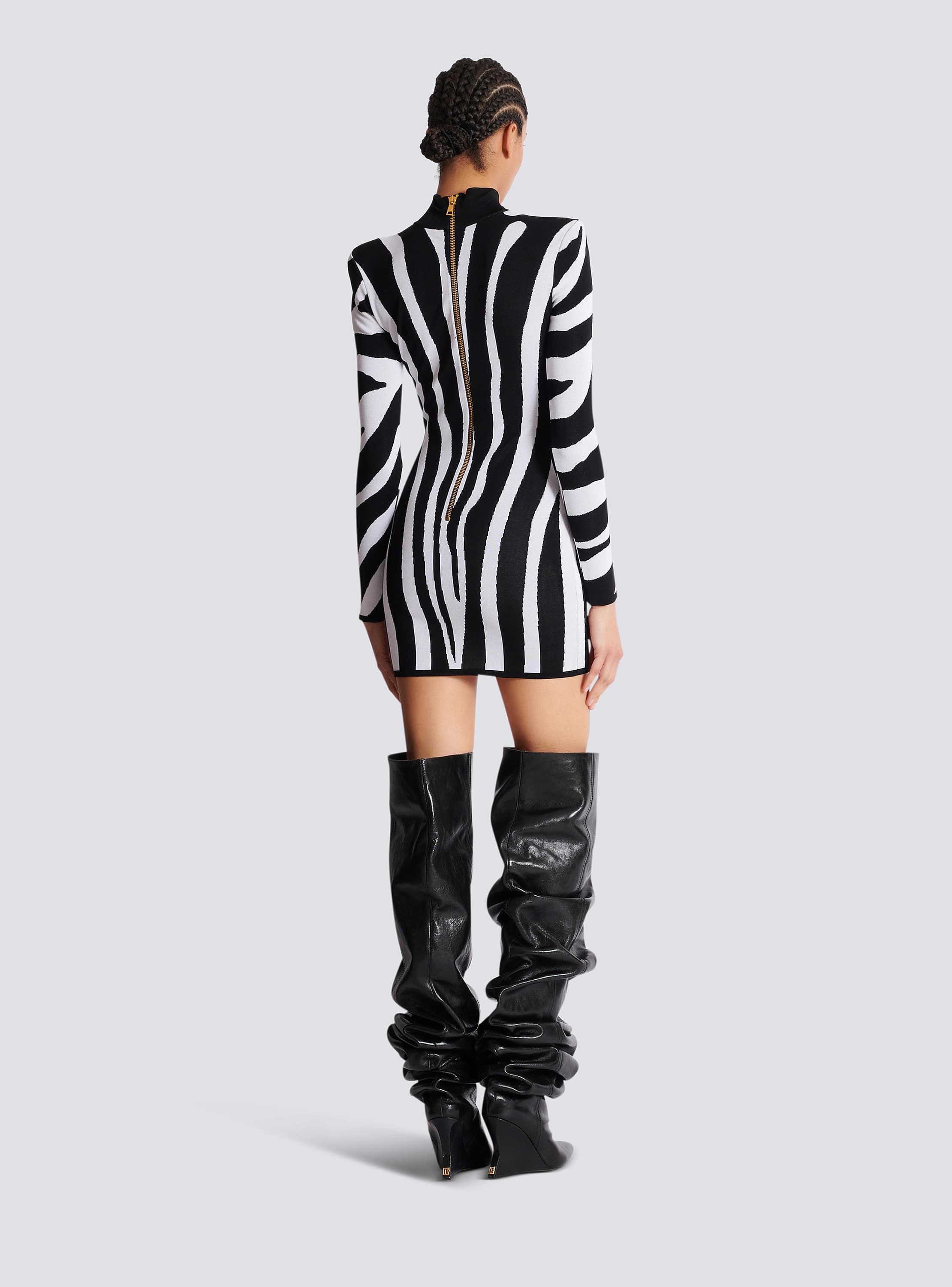 Short knit dress with zebra intarsia
