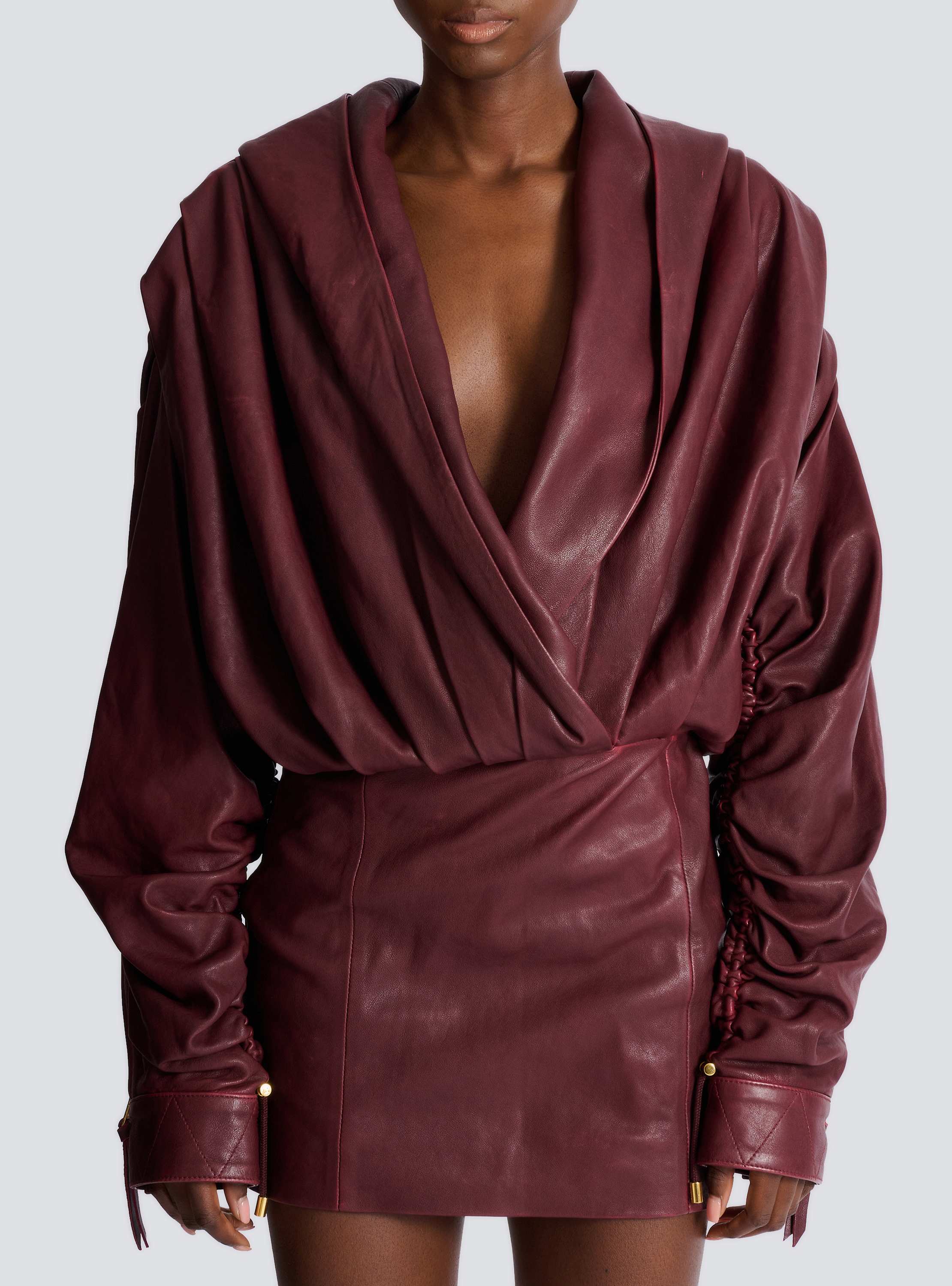 フード付き ウォッシュラムスキン ショートドレス 