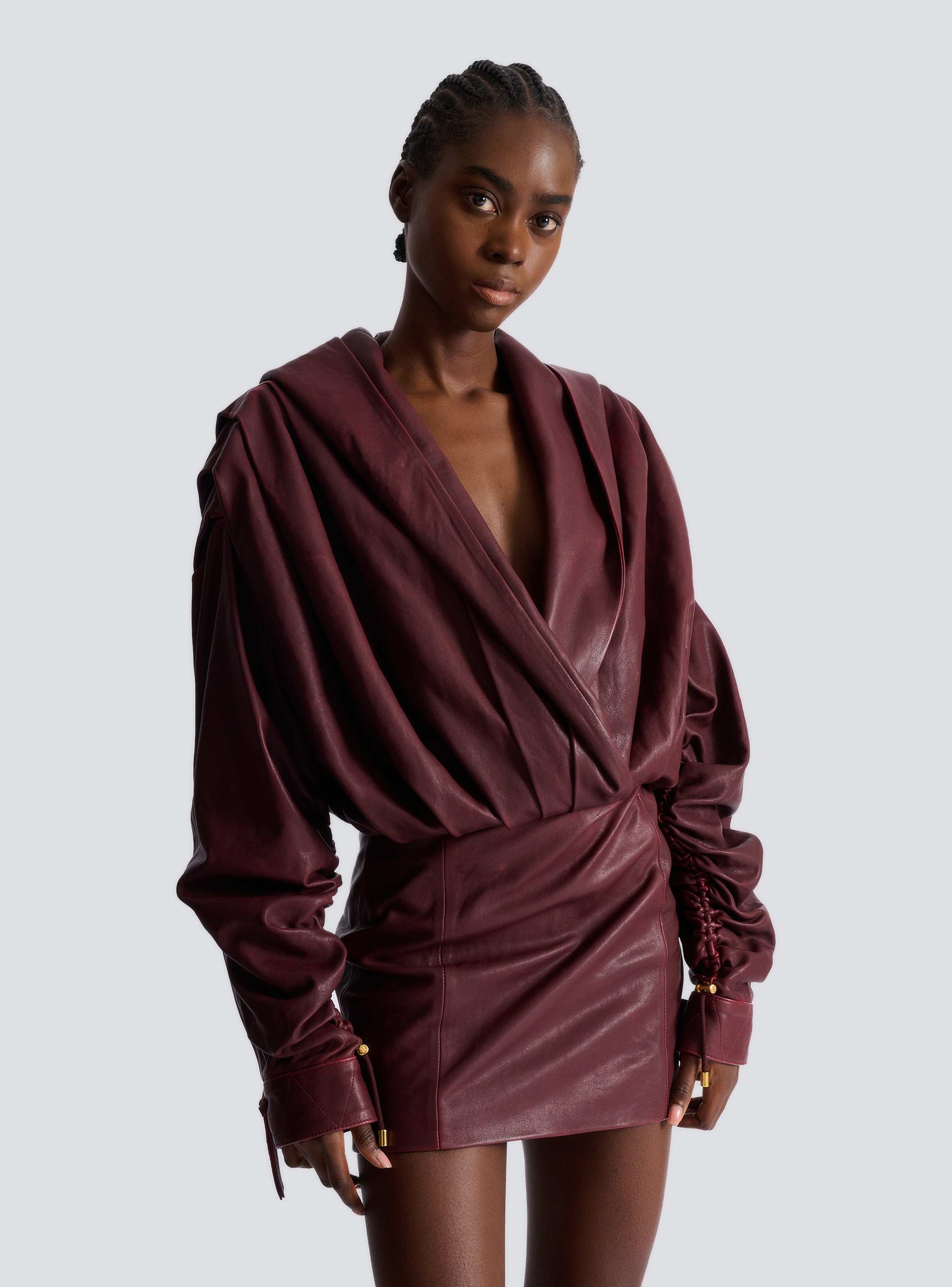 フード付き ウォッシュラムスキン ショートドレス 