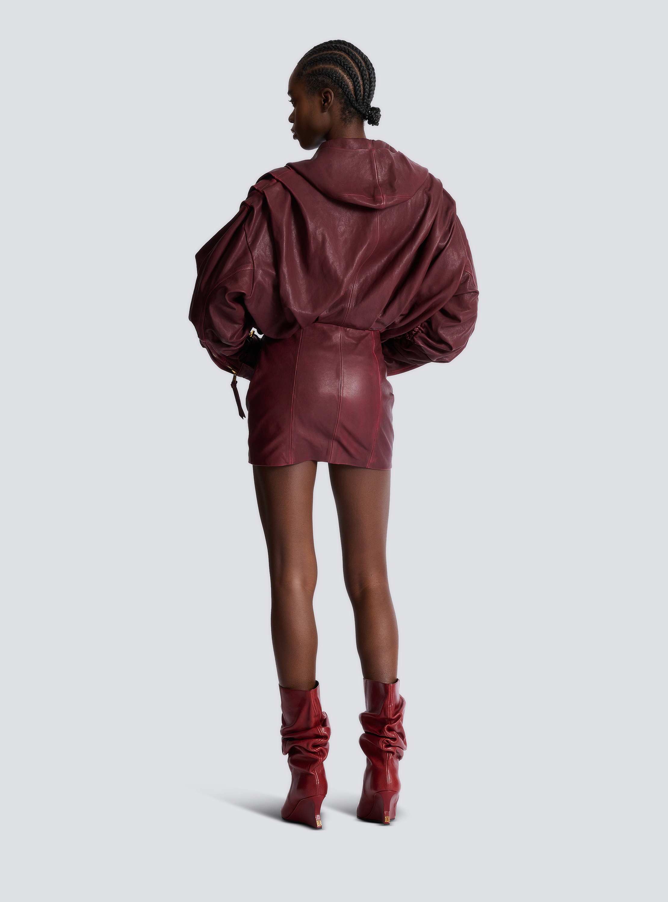 フード付き ウォッシュラムスキン ショートドレス 