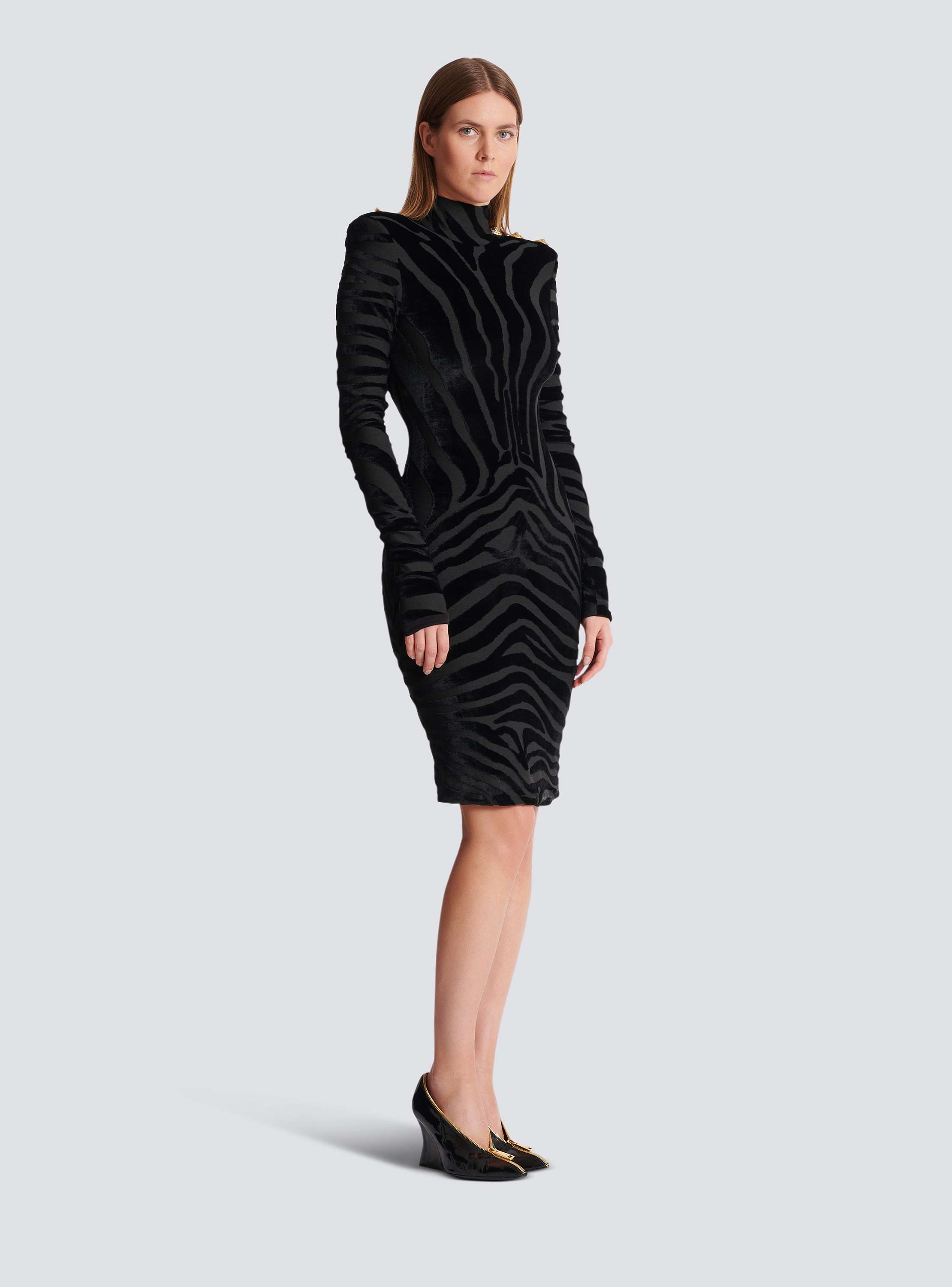 Short zebra-print velvet dress