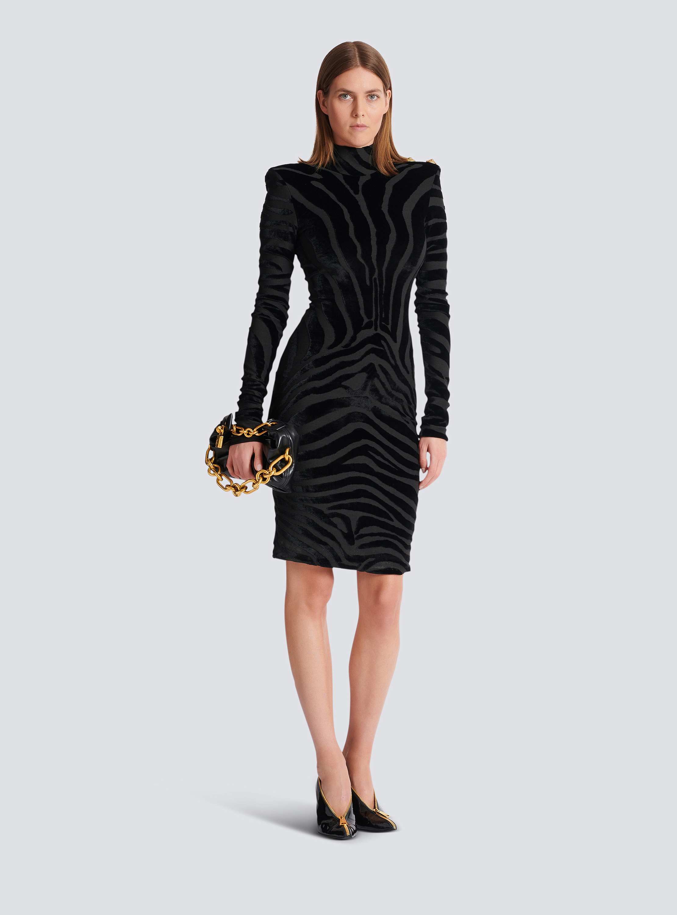 Short zebra-print velvet dress