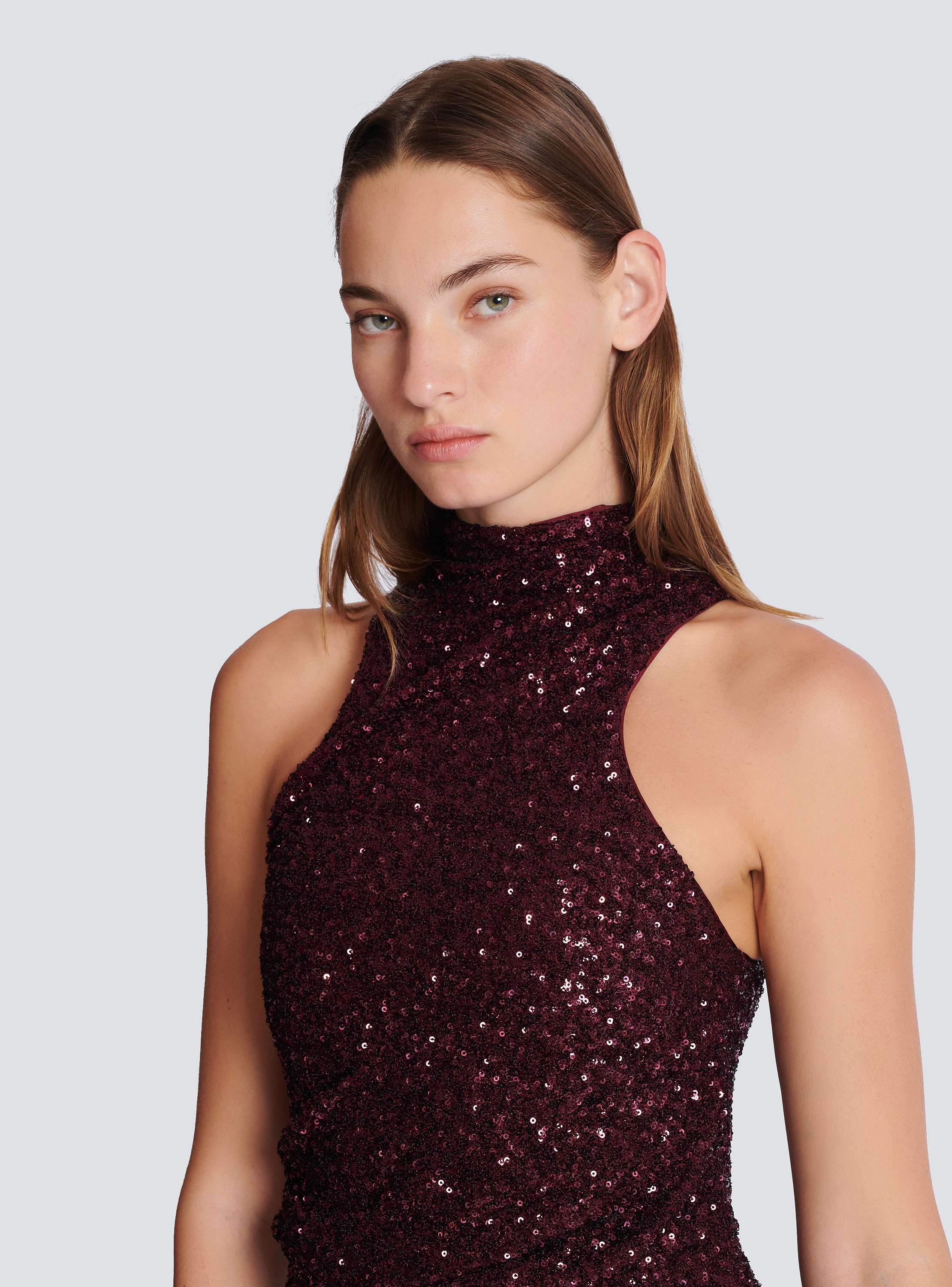 Long sleeveless sequin dress