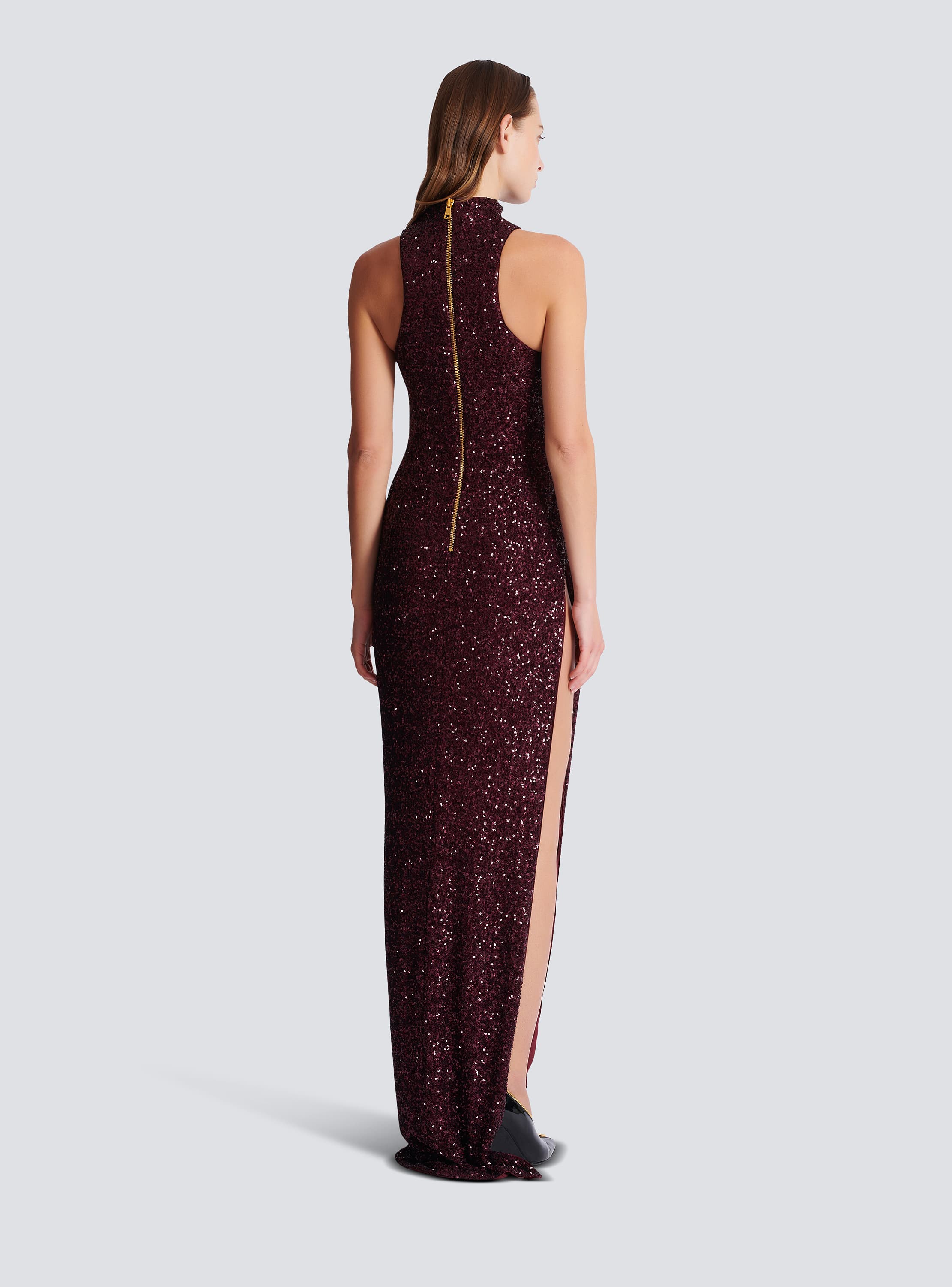 Long sleeveless sequin dress