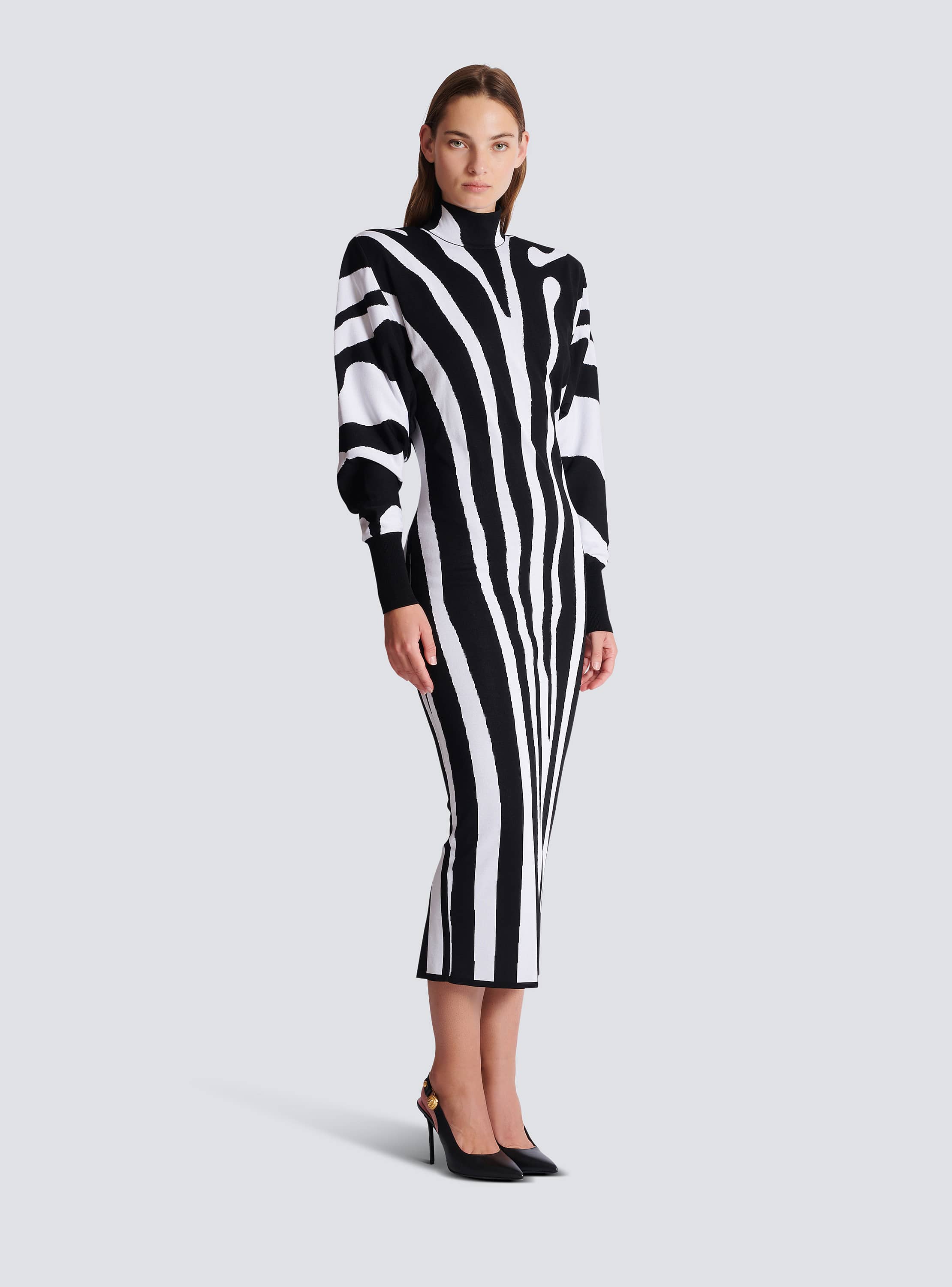 Long knit dress with zebra intarsia