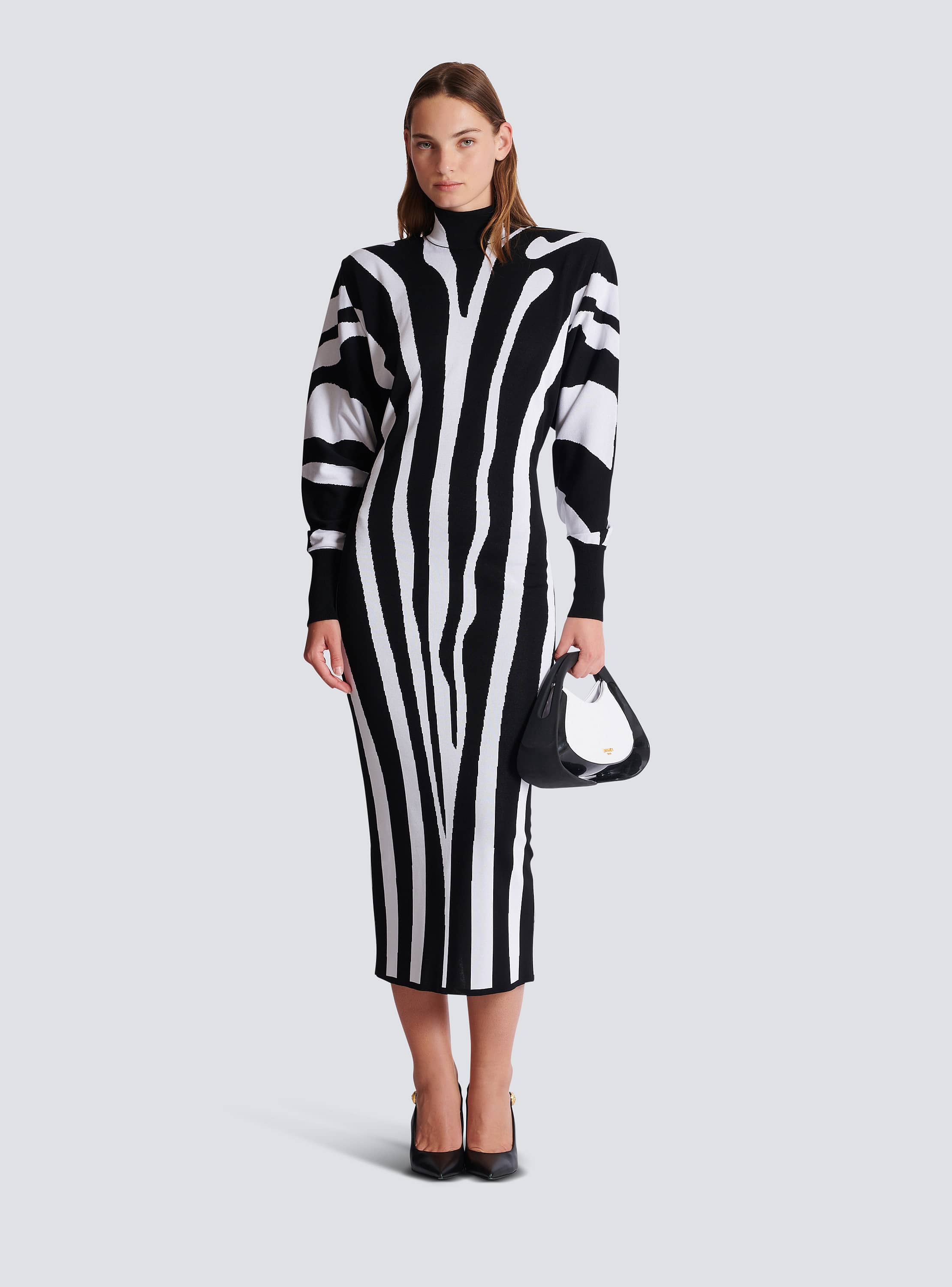 Long knit dress with zebra intarsia