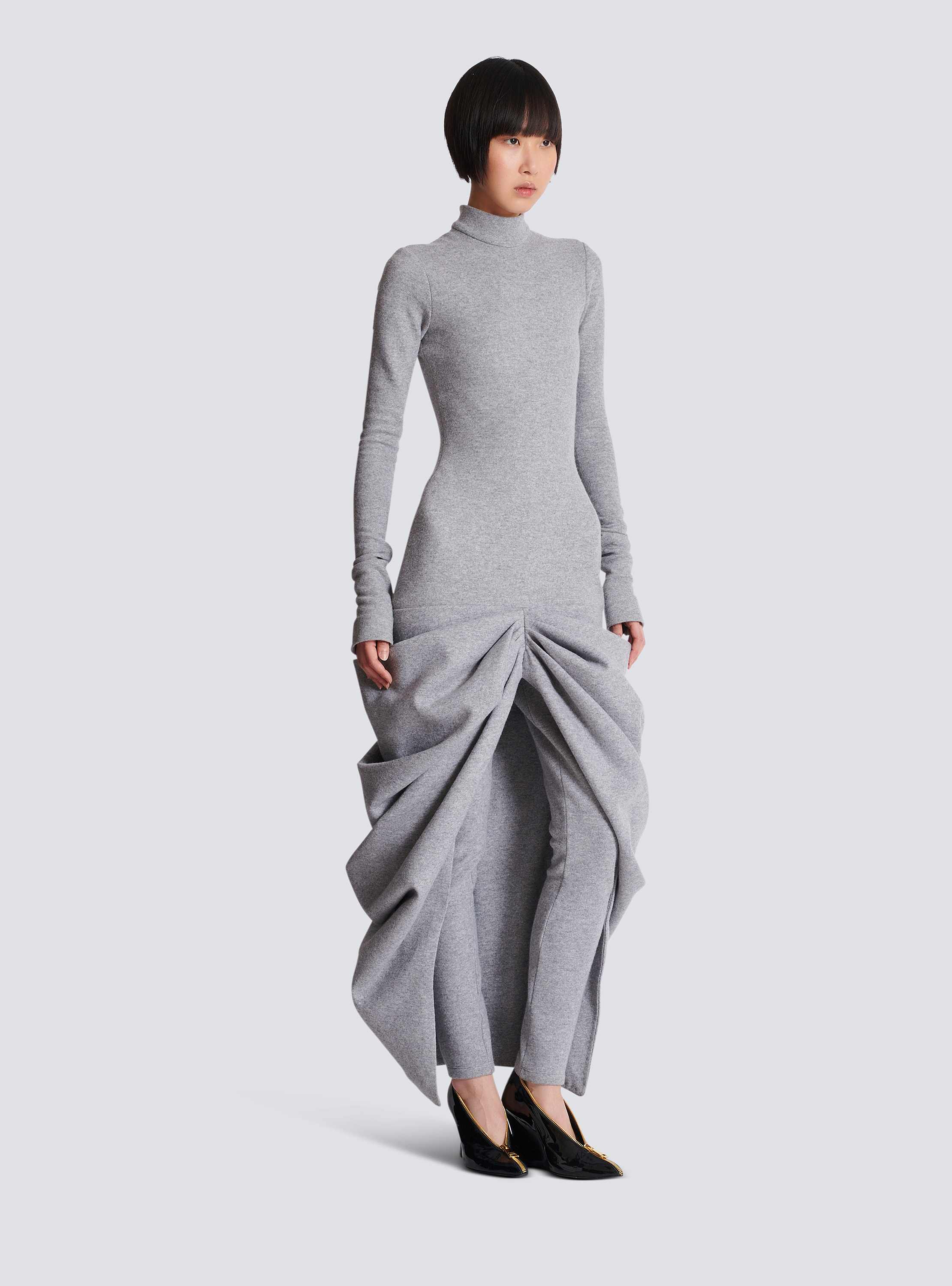 Long draped cotton knit dress