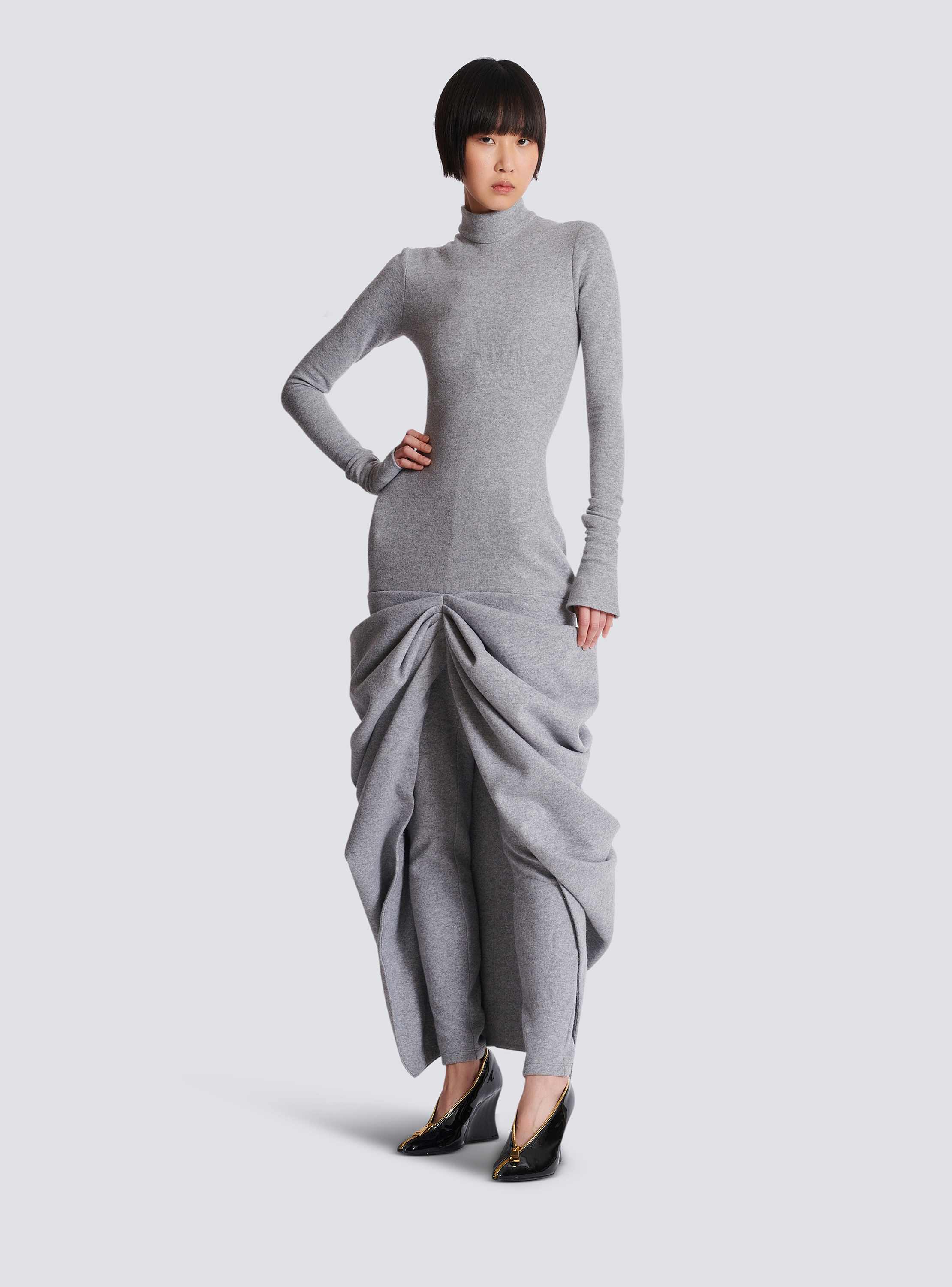 Long draped cotton knit dress