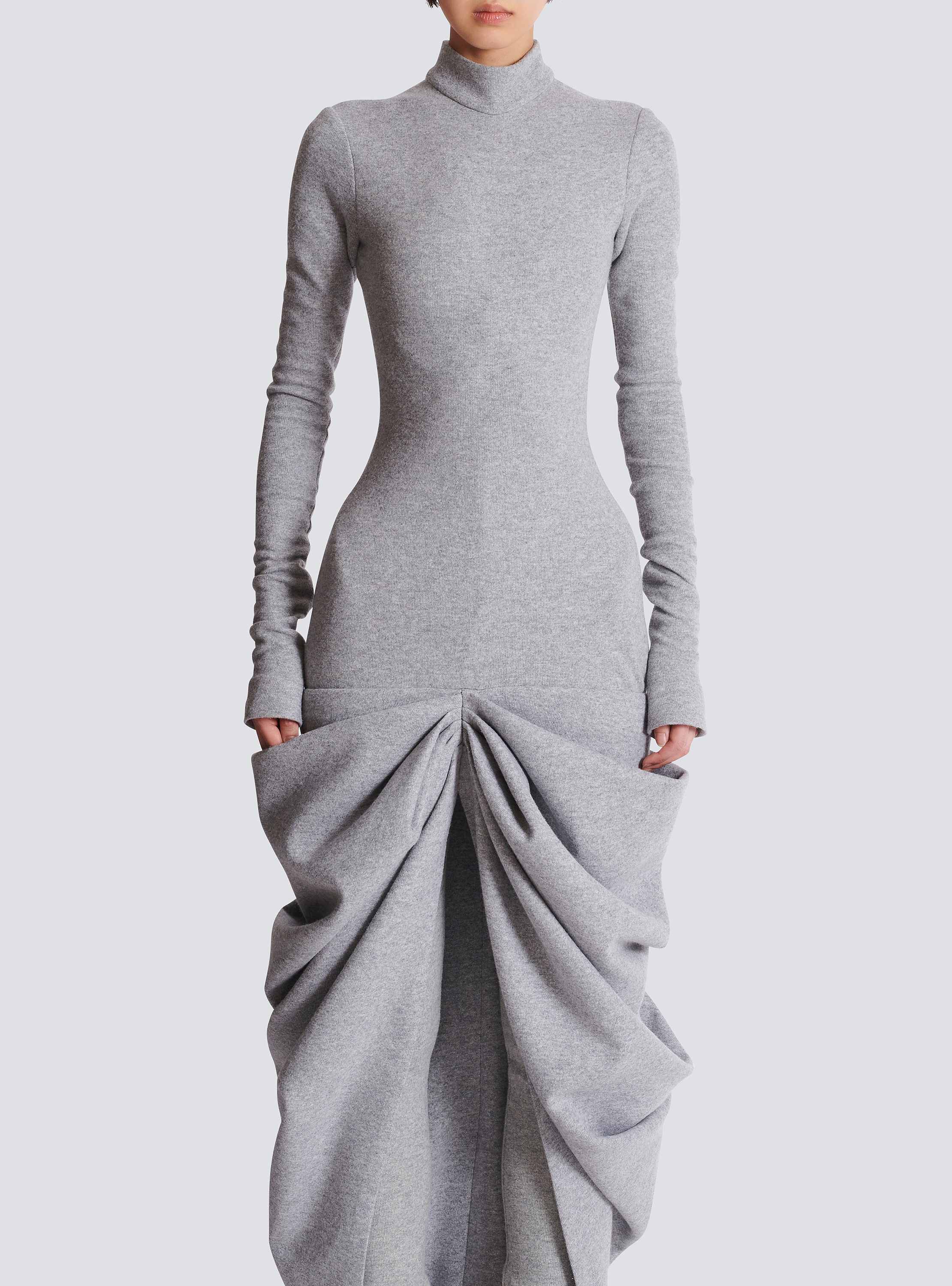 Long draped cotton knit dress