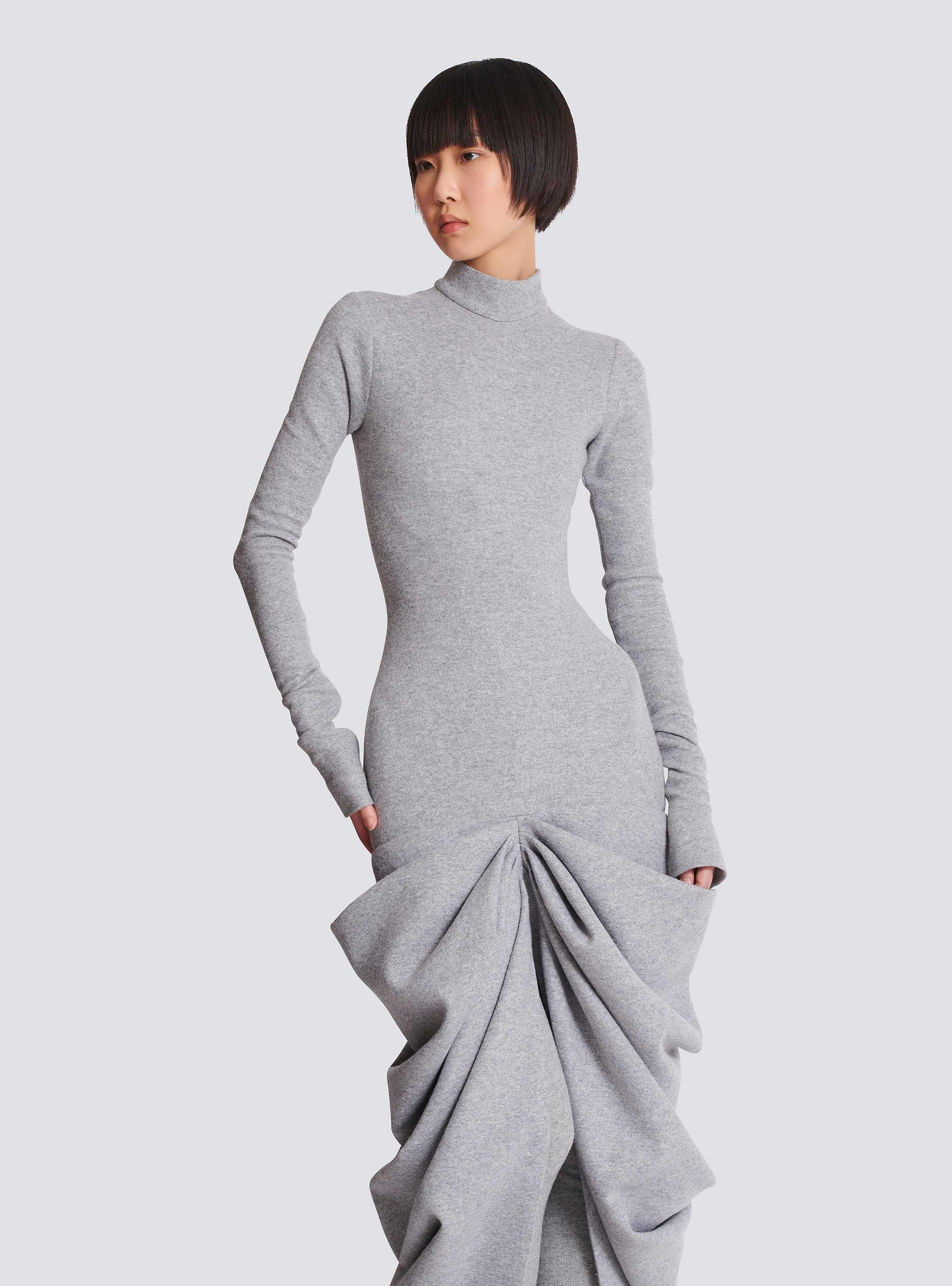 Long draped cotton knit dress