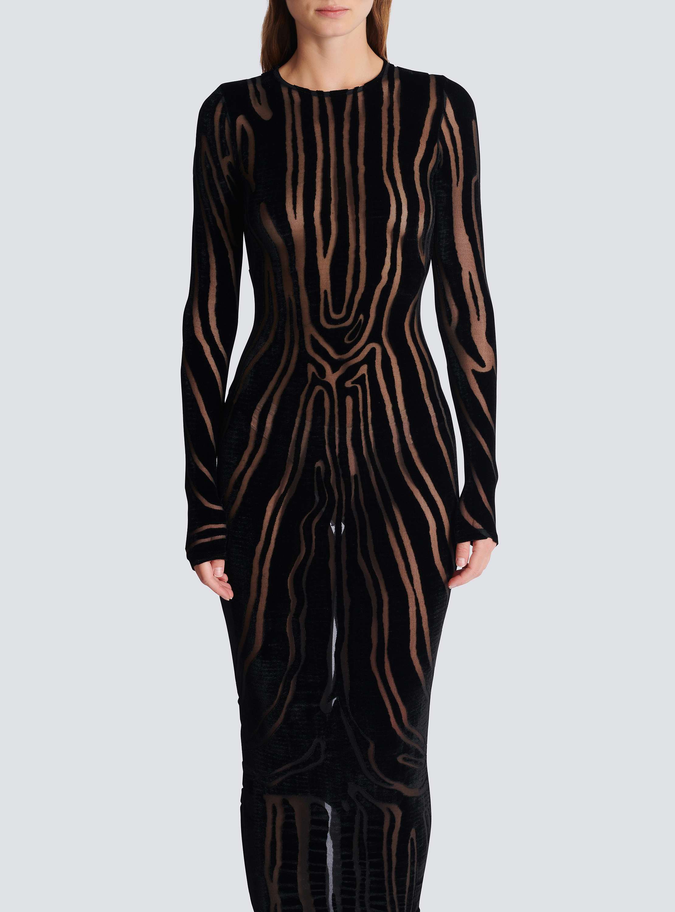 Long zebra-print velvet dress