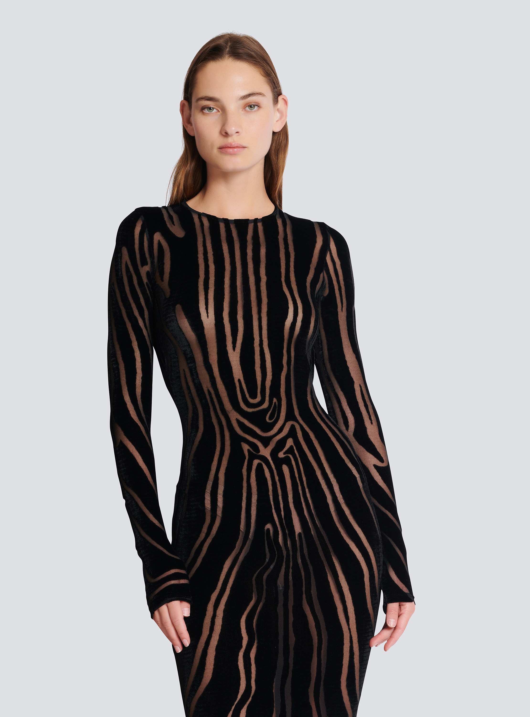 Long zebra-print velvet dress