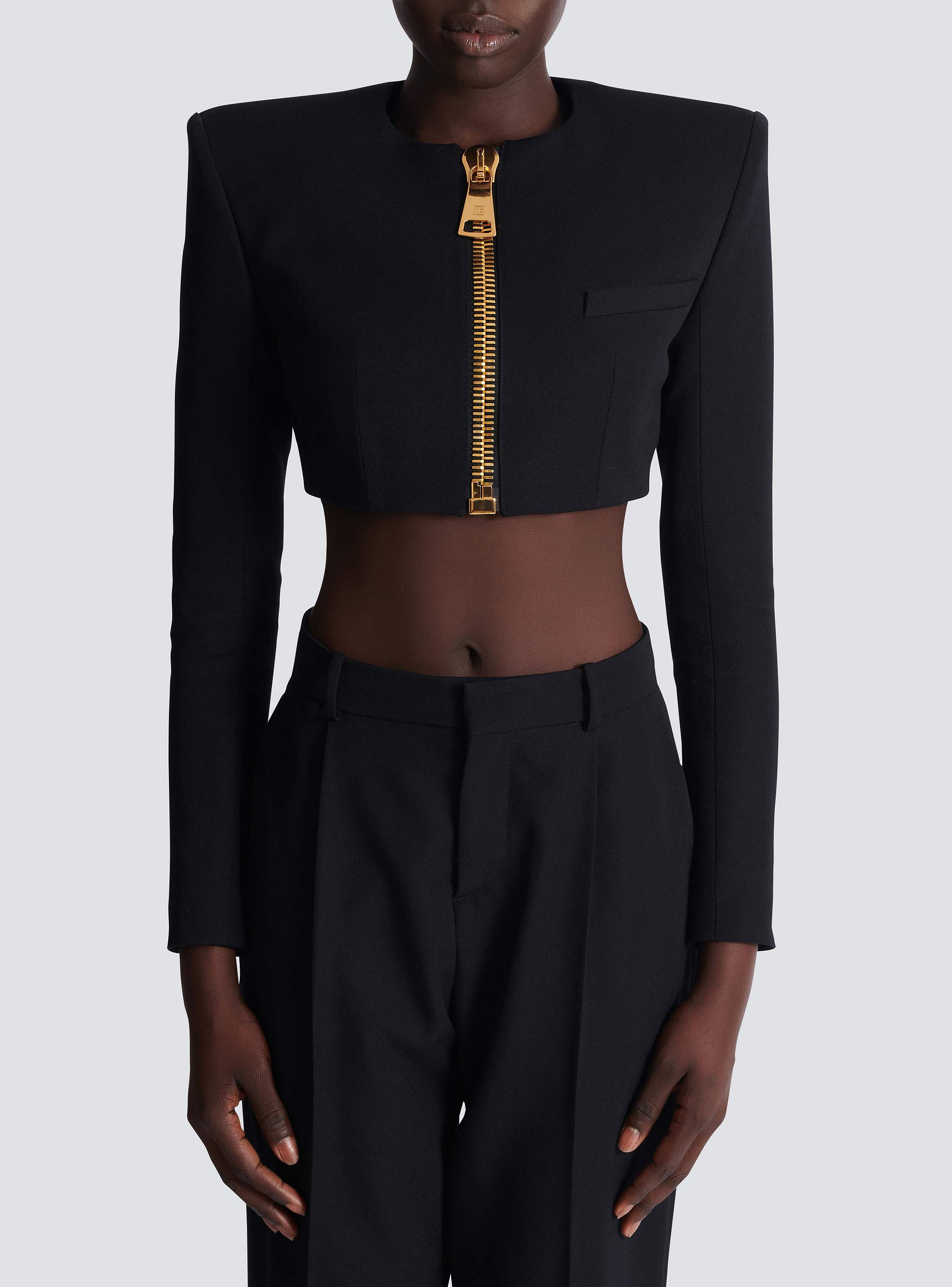 Cropped jacket in grain de poudre wool