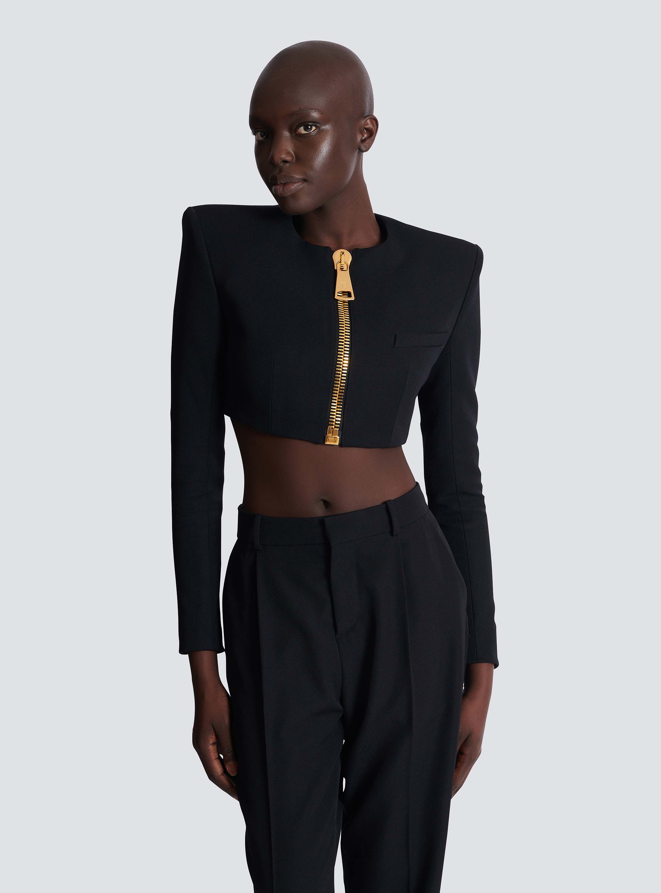 Cropped jacket in grain de poudre wool