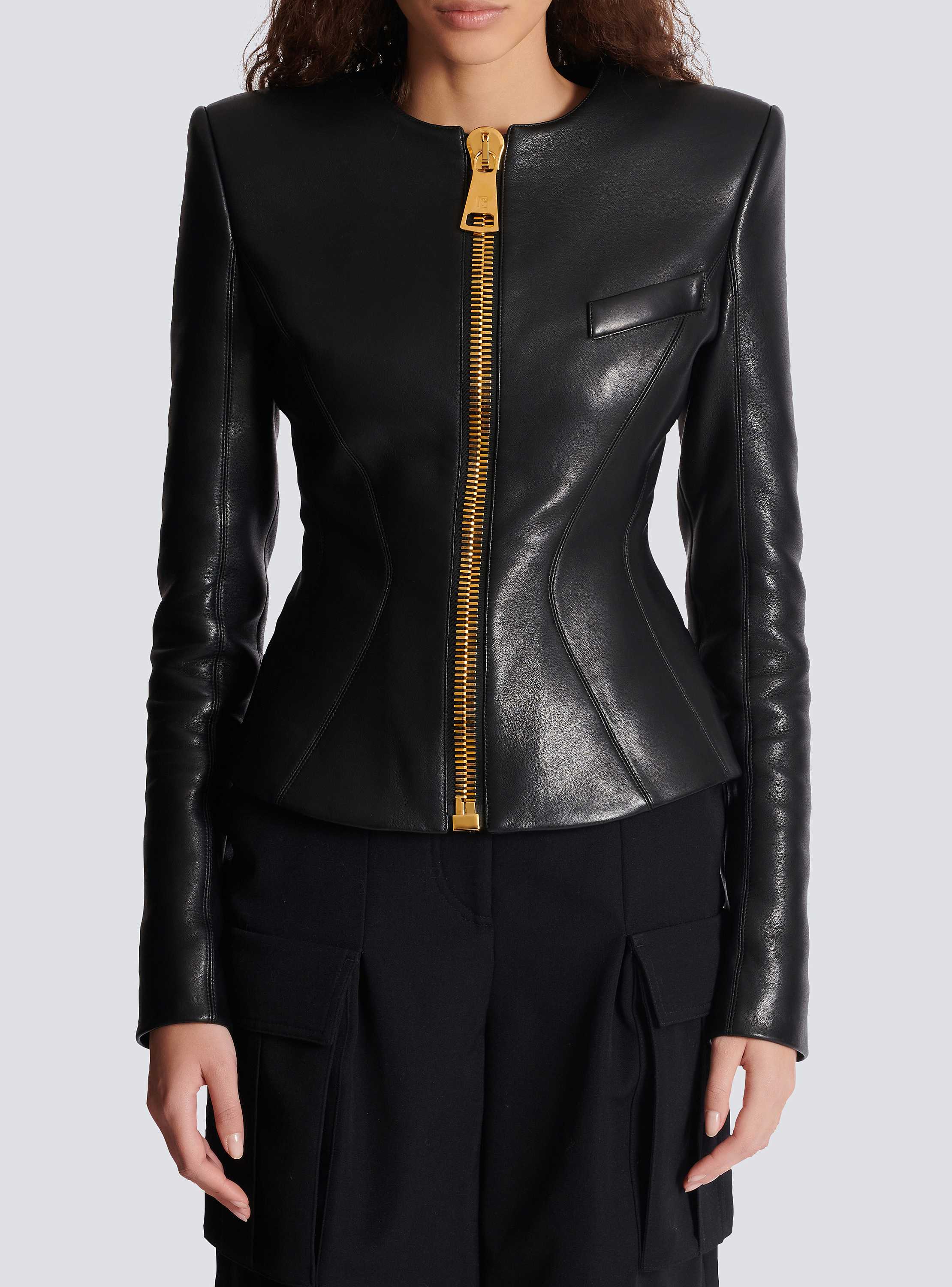 Cropped peplum lambskin jacket