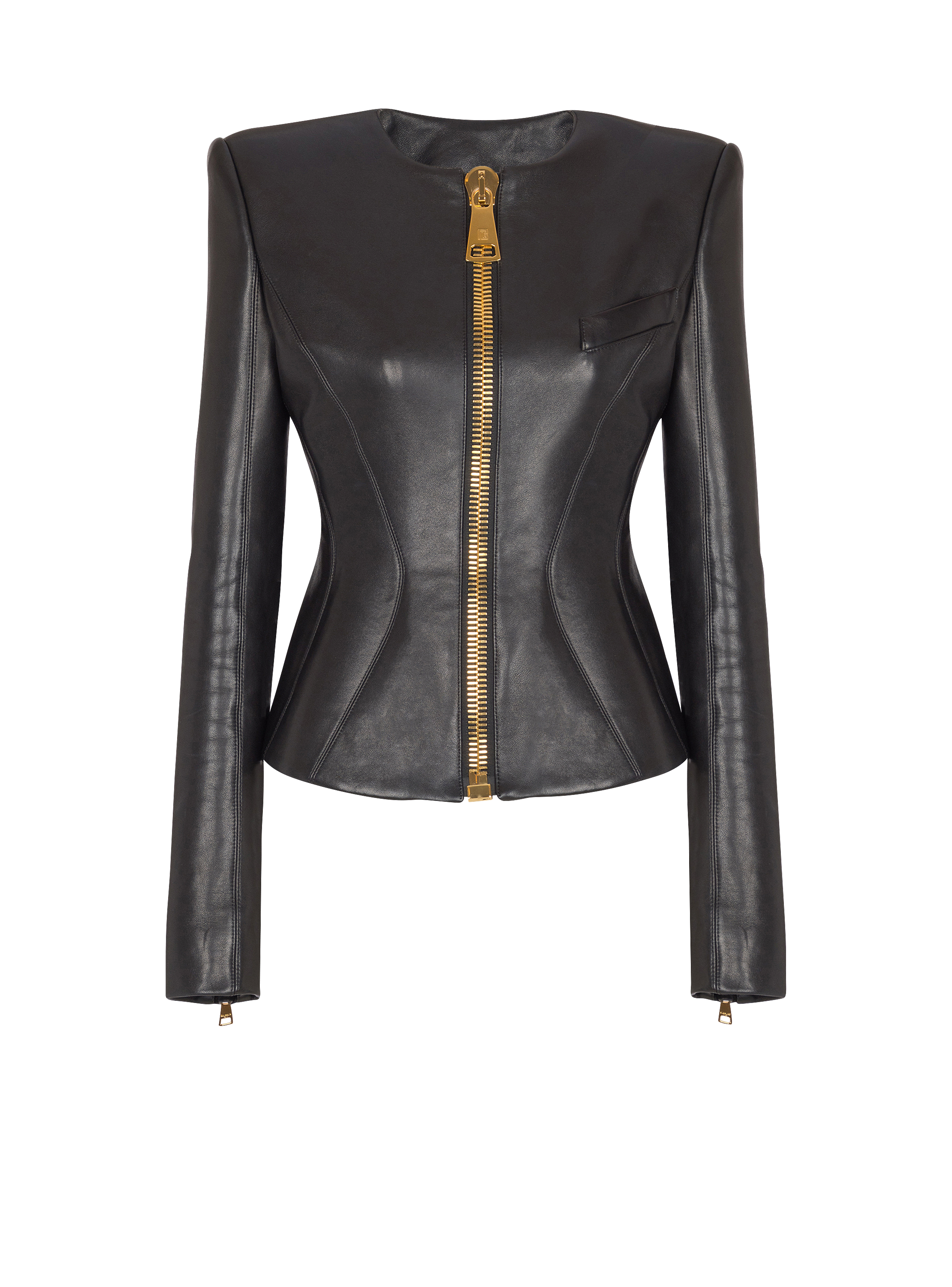Cropped peplum lambskin jacket