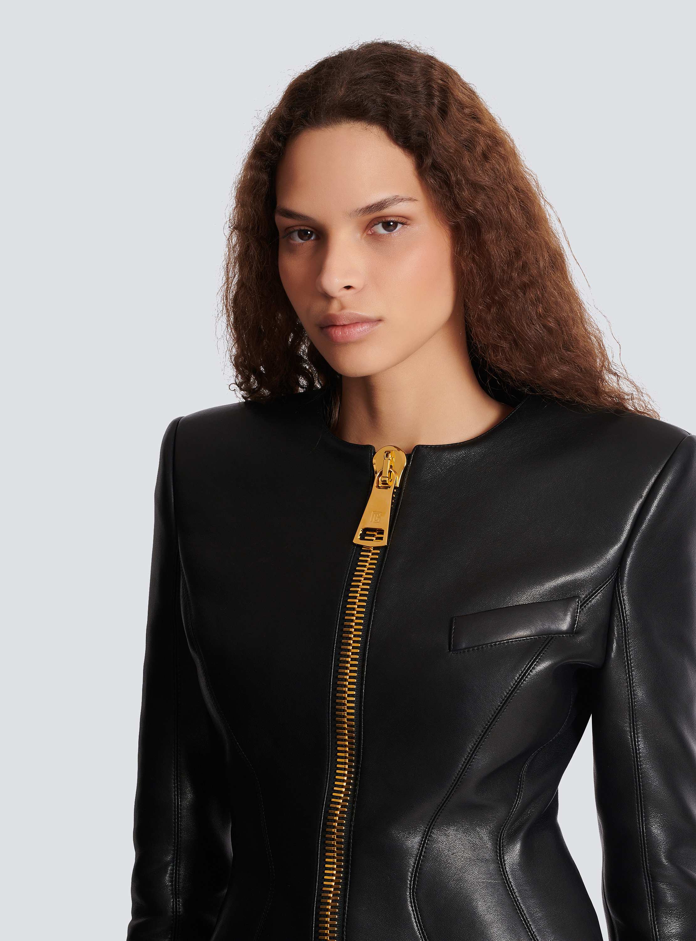 Cropped peplum lambskin jacket