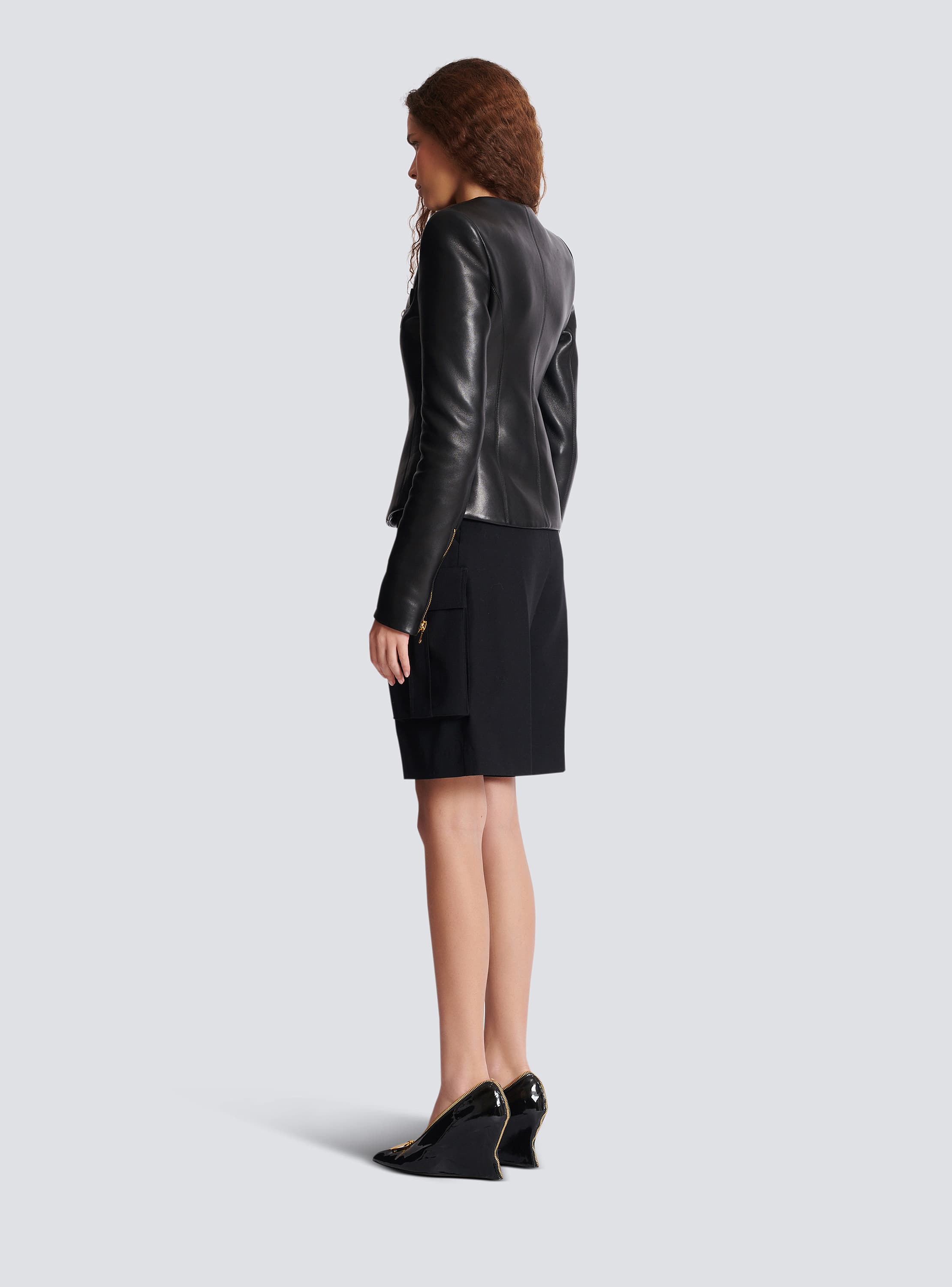 Cropped peplum lambskin jacket