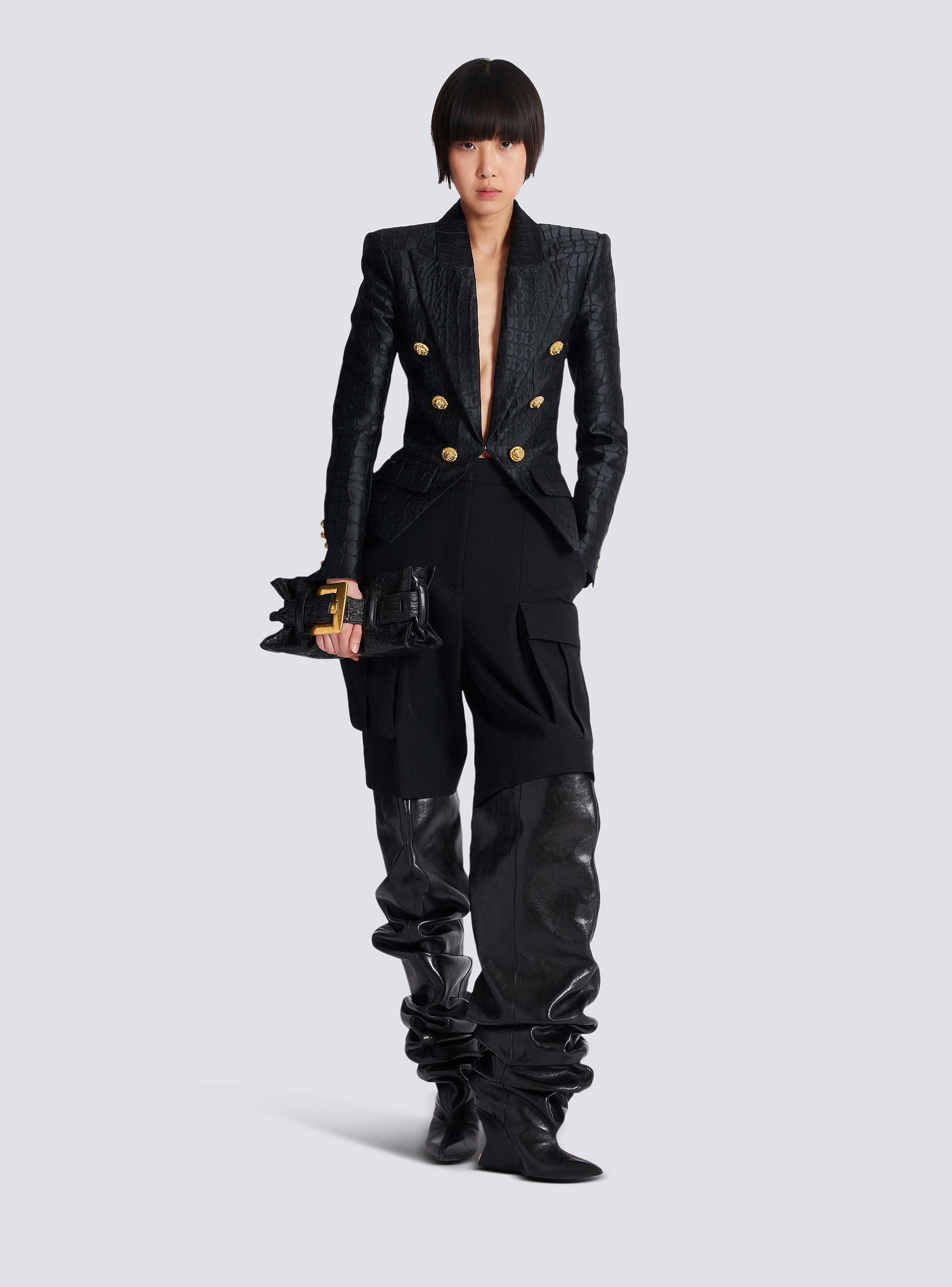 6-button jacket in crocodile jacquard