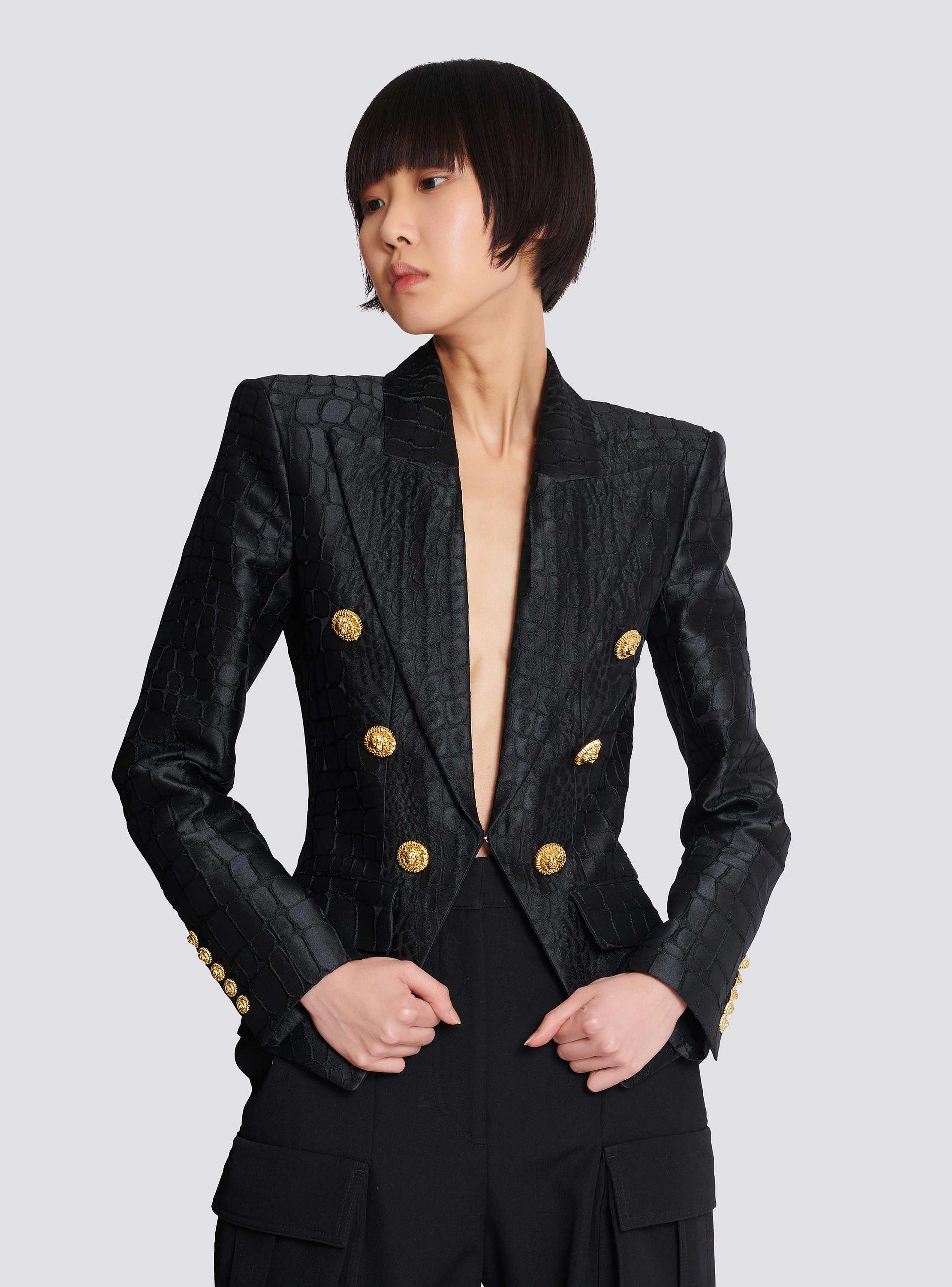 6-button jacket in crocodile jacquard