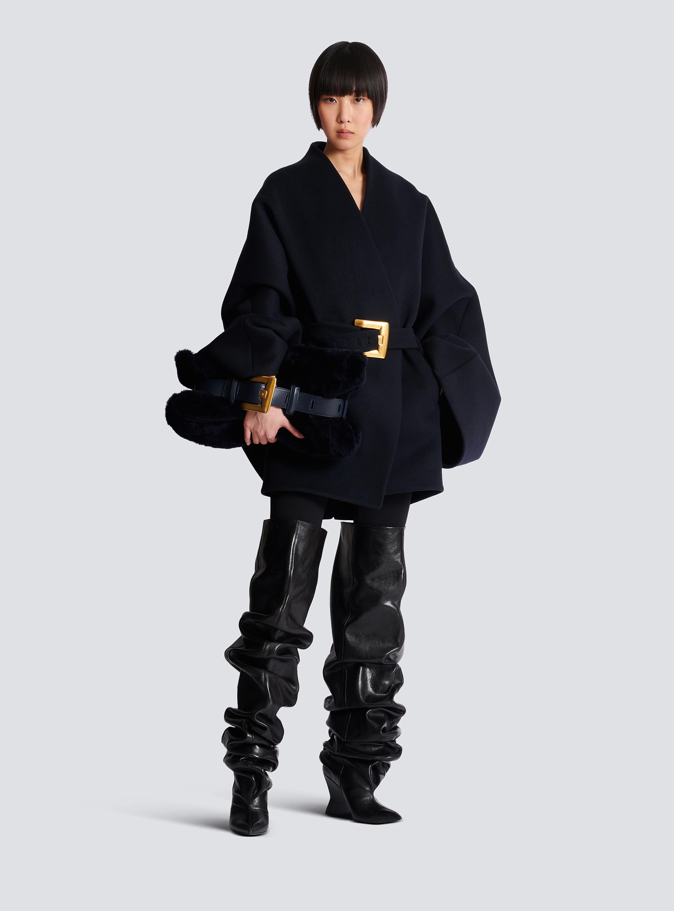 Short wool wrap coat