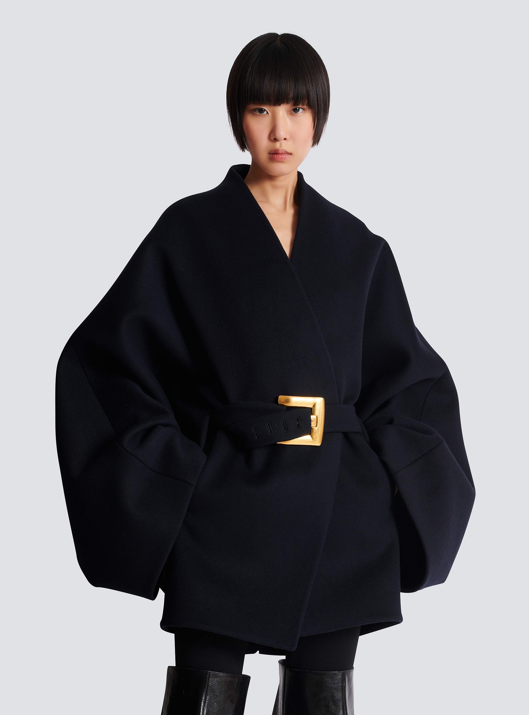 Short wool wrap coat