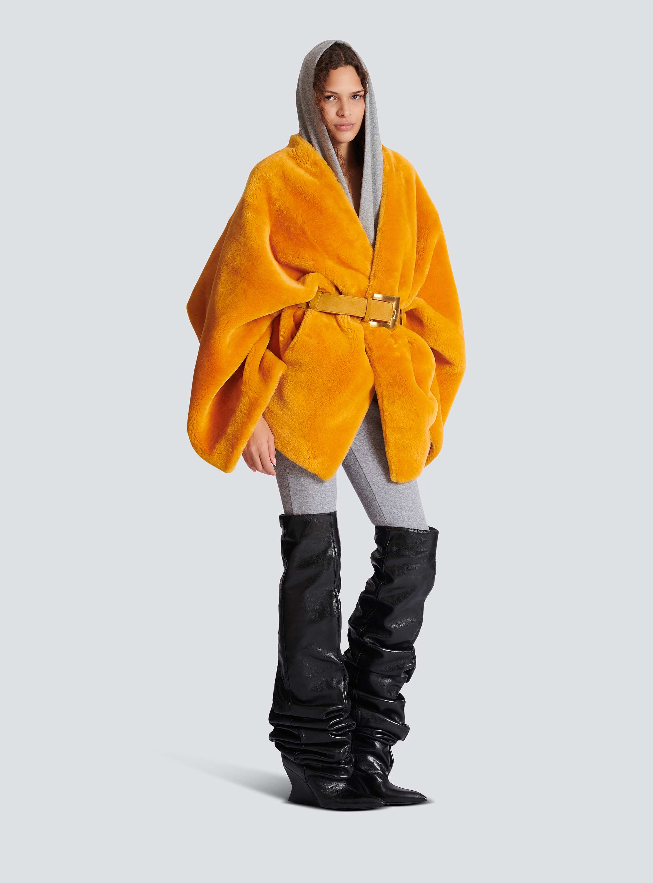 Belted shearling coat