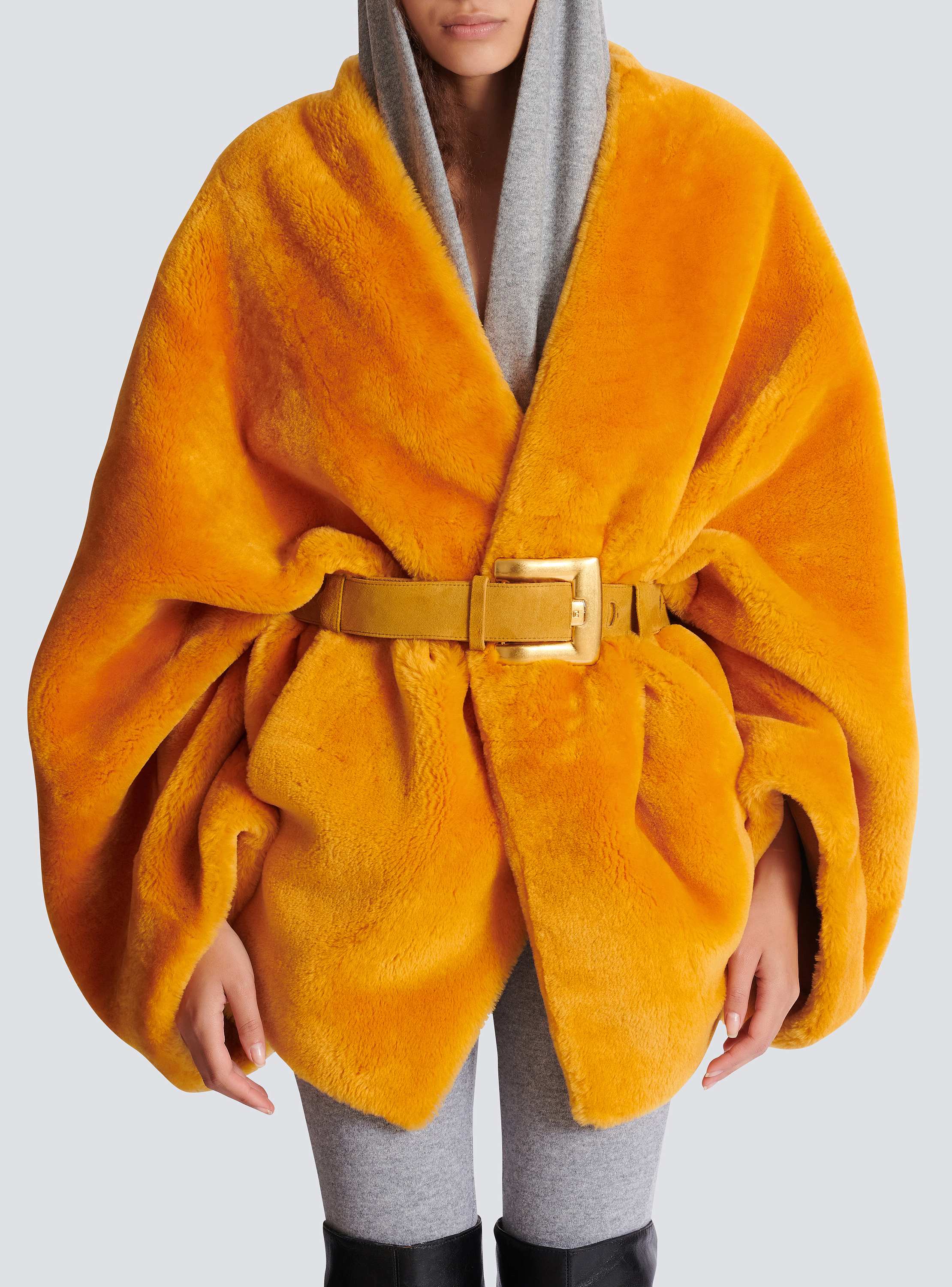 Belted shearling coat
