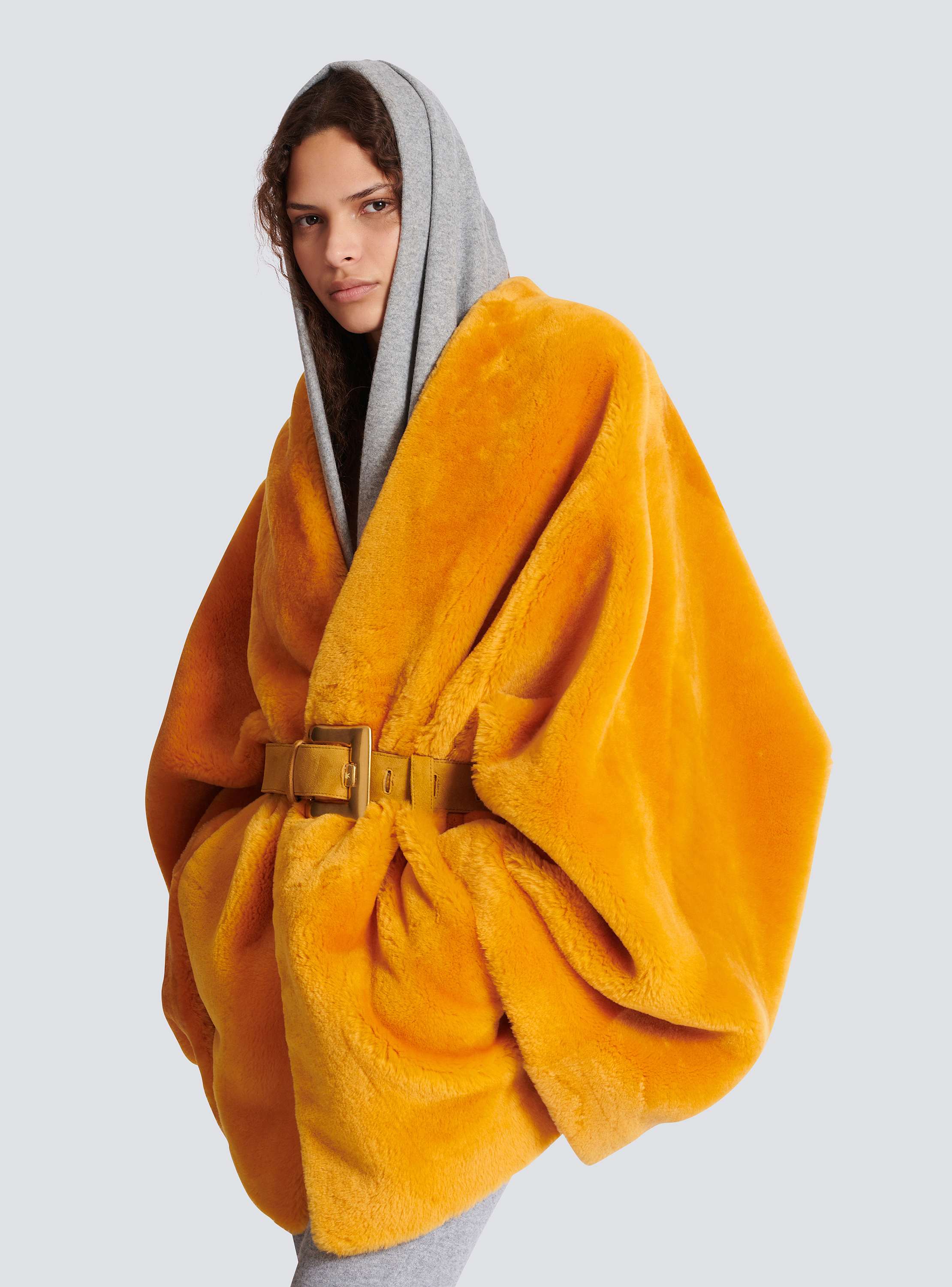 Belted shearling coat